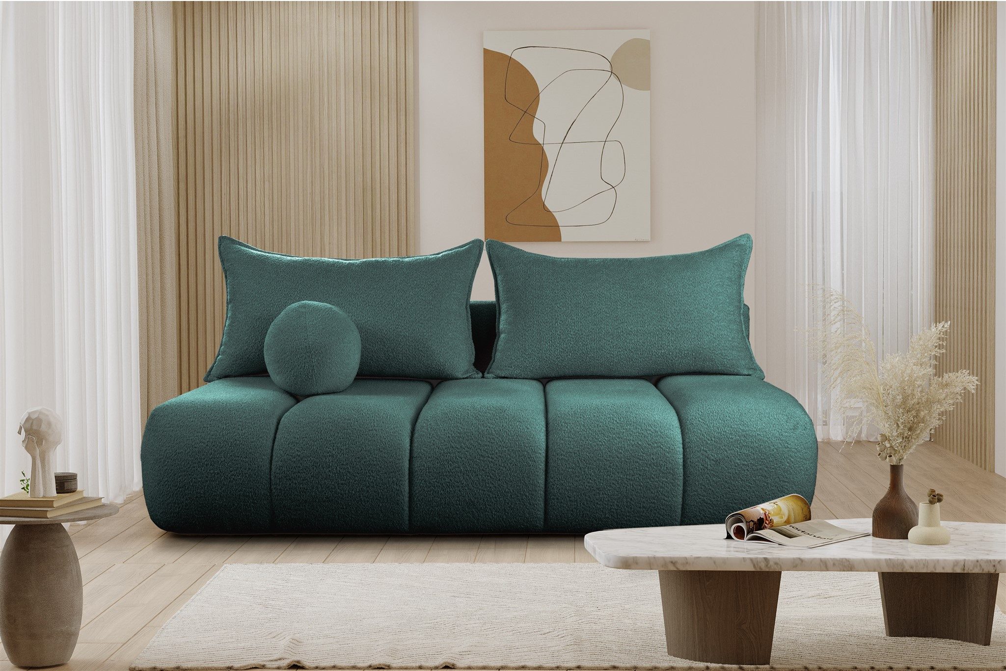 Fun Möbel Schlafsofa Designersofa Sofa 3-Sitzer ANZIA in Stoff Ascot Bukla, Rundumbezug, inkl. Schlaffunktion mit Bettkasten