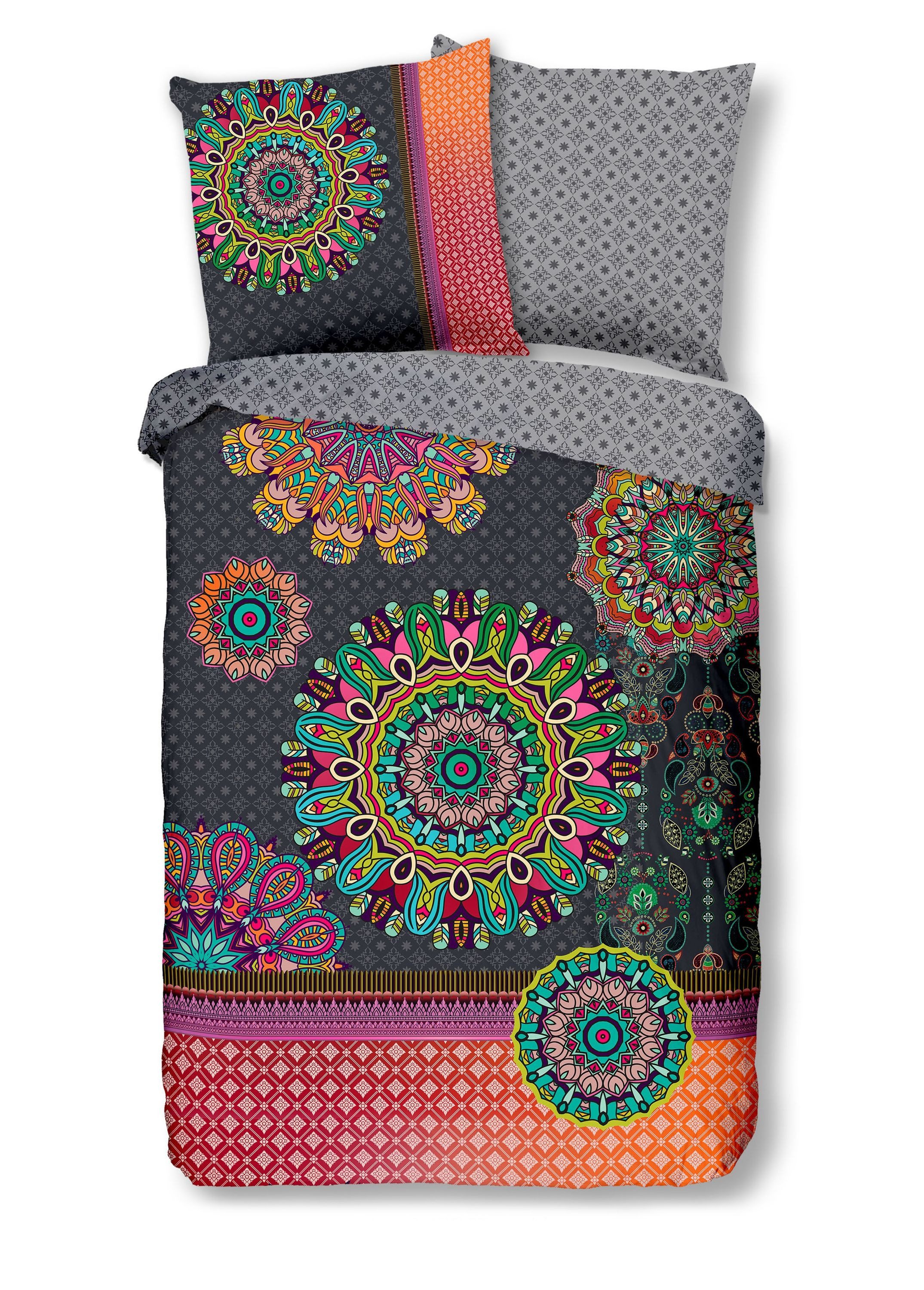 hip Bettwäsche Baumwolle, Renforcé, 2 teilig, bunte Mandalas auf dunklem Hintergrund