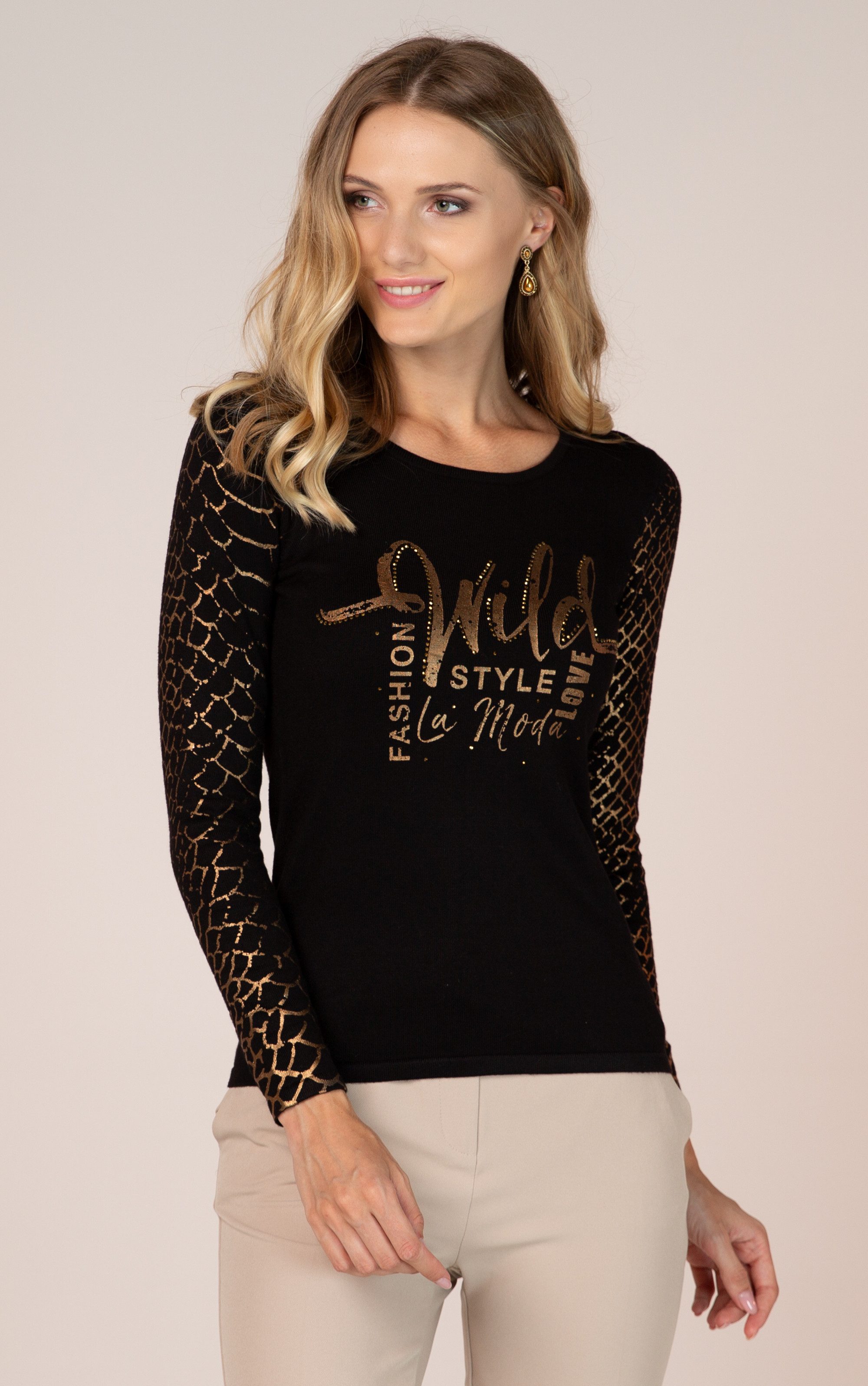 Passioni Strickpullover mit Animal-Print und Logo günstig online kaufen