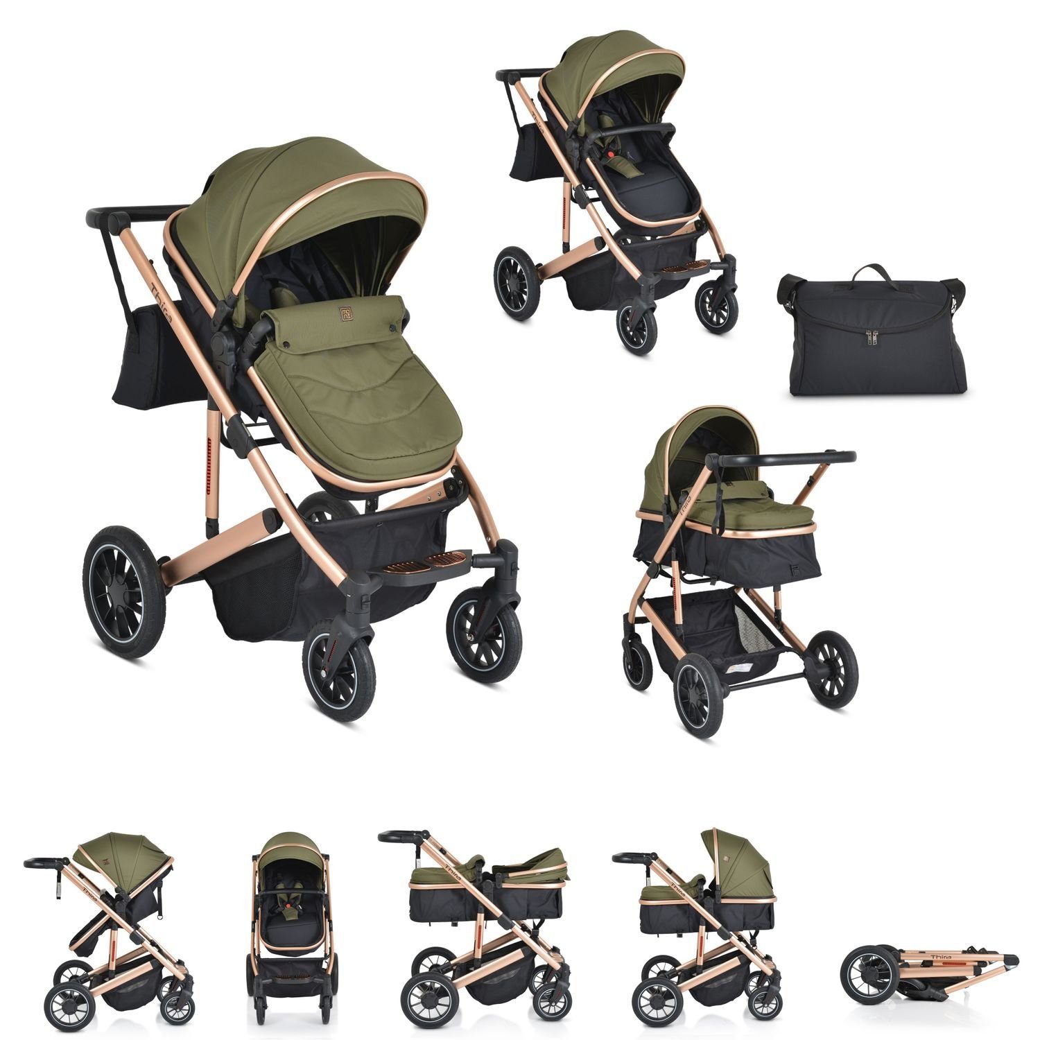 Moni Kombi-Kinderwagen Комбинированые детские коляски 2 in 1 Thira, Babywanne, umbaubar, Sportsitz, Fußabdeckung