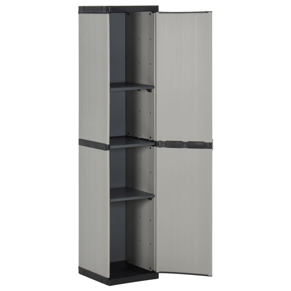 furnicato Garten-Geräteschrank Lagerschrank 34x40x168 cm Grau Schwarz aus PVC und PP, (1 St), Wetterfestes Regal mit drei Einlegeböden und integriertem Schloss