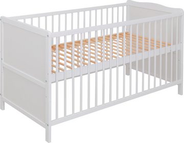 Lüttenhütt Babybett "Joris", 3-fach höhenverstellbar, hochwertiges Kiefernholz, mehrere Farben, 70x140cm, umbaubar zum Juniorbett, mit Schlupfsprossen