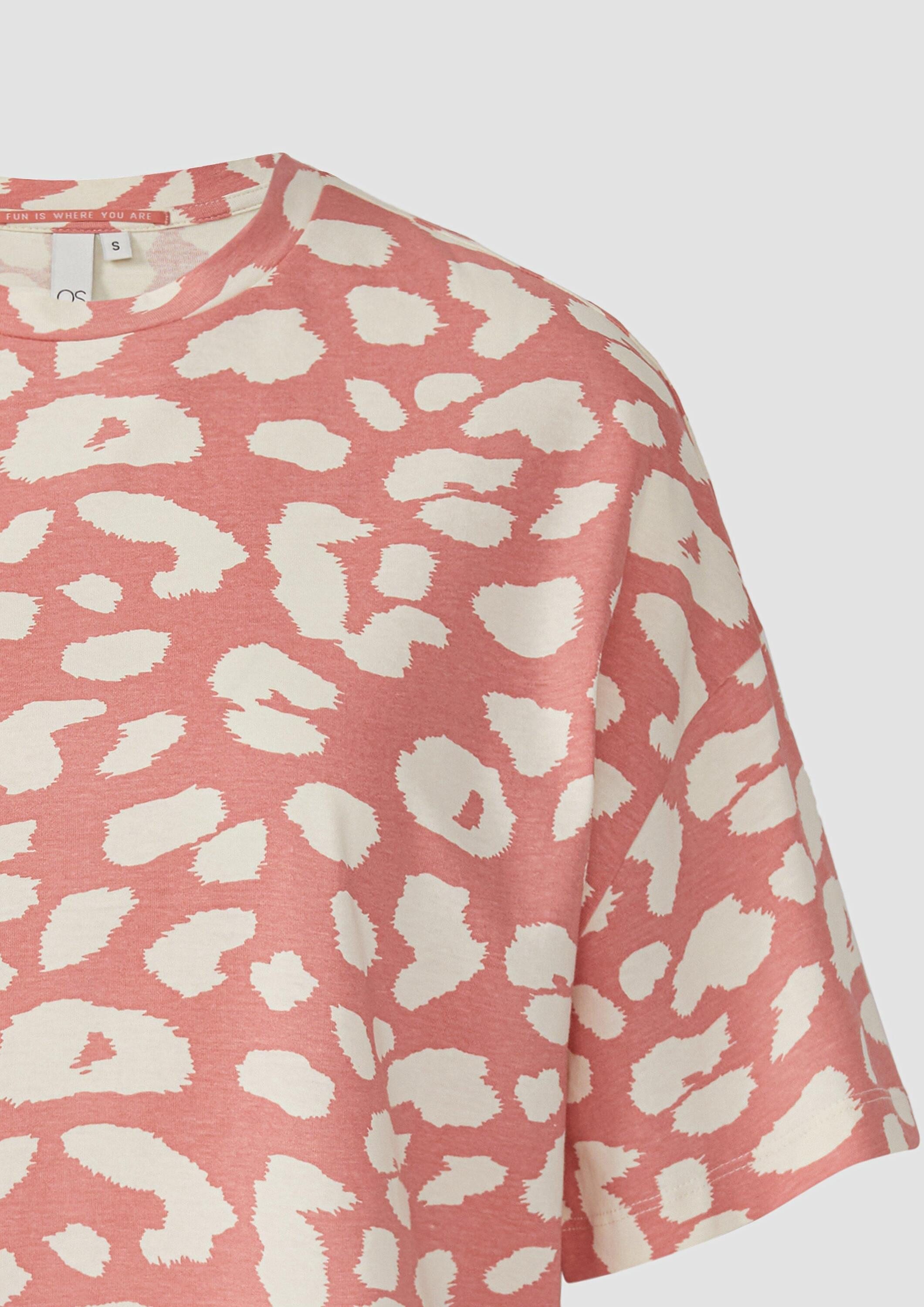 QS Kurzarmshirt T-Shirt Verkürztes T-Shirt mit All-over-Print