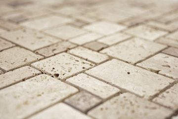Mosani Mosaikfliesen Travertin Terrasse Wand Boden Naturstein beige braun Bad