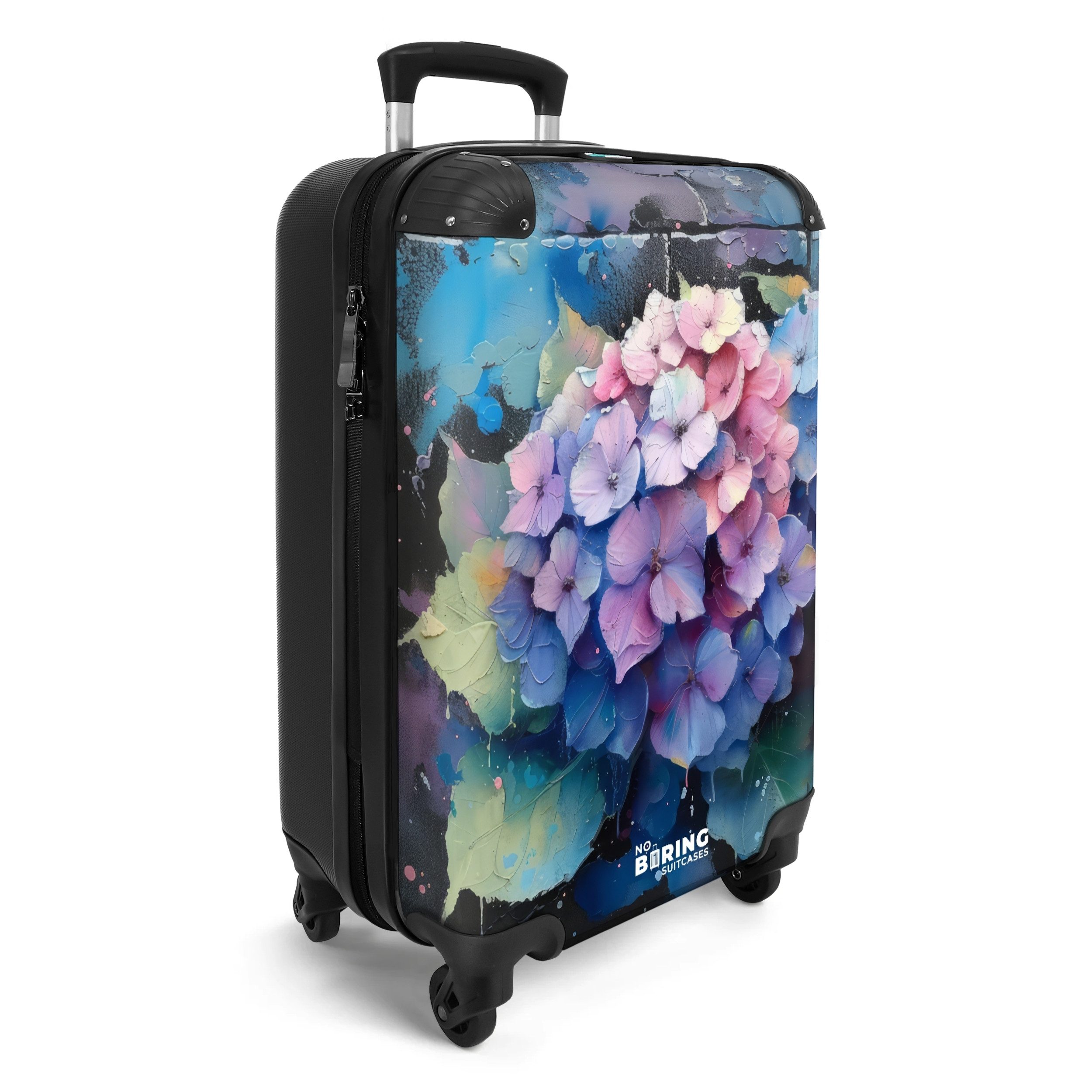 NoBoringSuitcases.com© Hartschalen-Trolley Hortensienblüten im Graffiti-Sti günstig online kaufen
