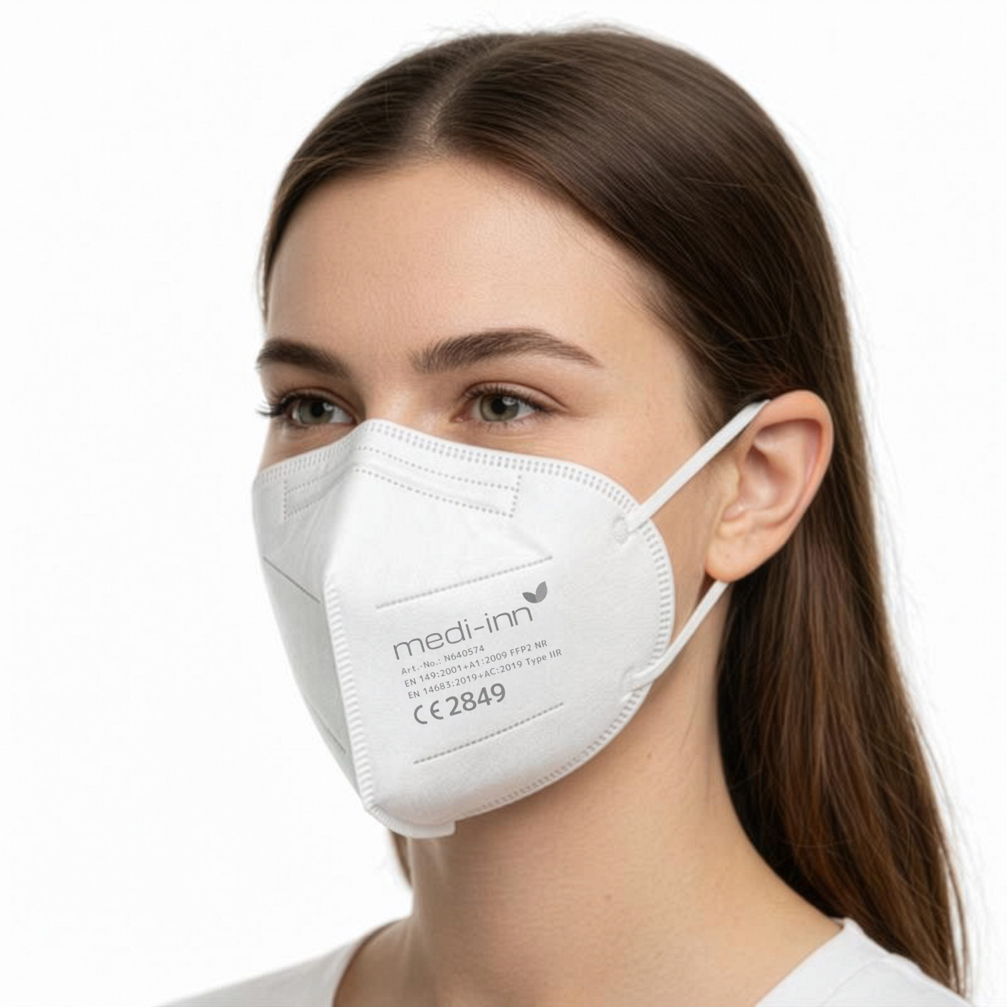 Medi-Inn Filtrierende Halbmasken FFP2 Atemschutzmasken FFP2 NR, Typ IIR, 3-lagig, weiß, 50-St.