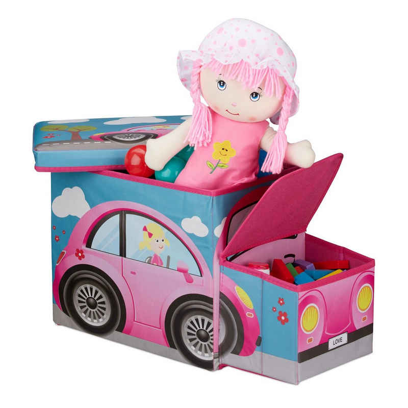 relaxdays Aufbewahrungsbox Sitzbox für Kinder, Pink Car