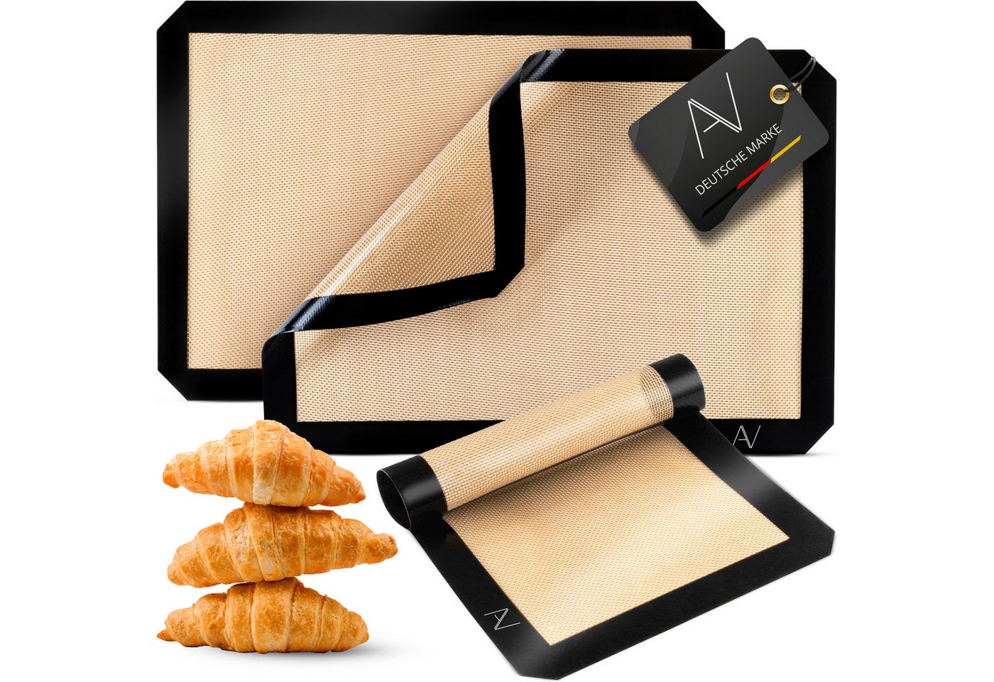 AVANA Backmatte aus Silikon Wiederverwendbare Backfolie Teigmatte Backunterlage, Silikon (3er Set), antihaftbeschichtet, rutschfest, hitzebeständig