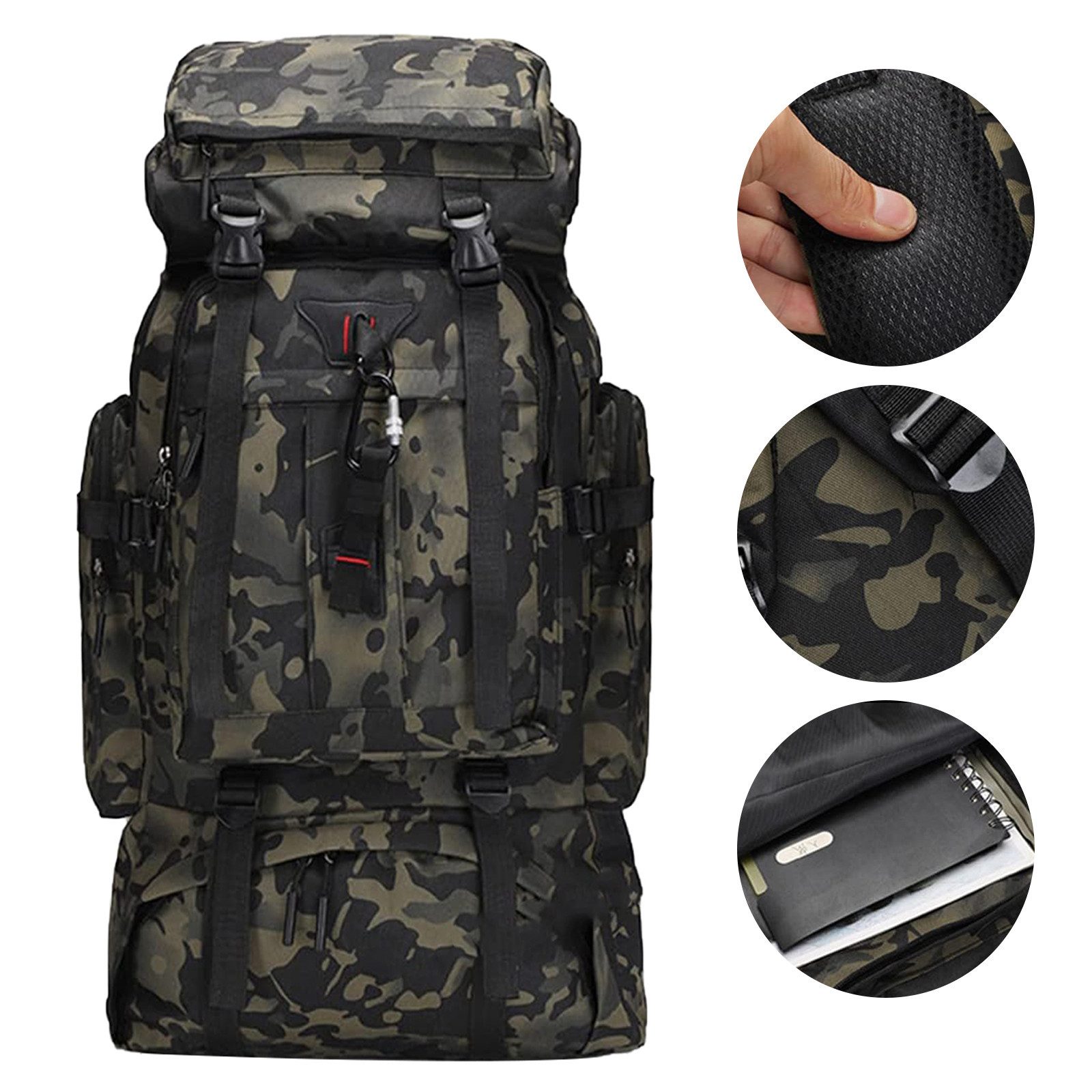 MODFU Wanderrucksack 70L Trekkingrucksack Reiserucksack mit Laptopfach (wasserabweisend leicht Campingrucksack, 1-tlg., Separatem Schuhfach, verstellbarer Brustgurt), für Herren Damen Teenager für Backpacking Städtetrips usw.