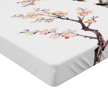 Spannbettlaken Soft Dekorativer Stoff Bettwäsche Rund-um Elastischer Gummizug, Abakuhaus, Kunst Chinesische Farbe der Blumen
