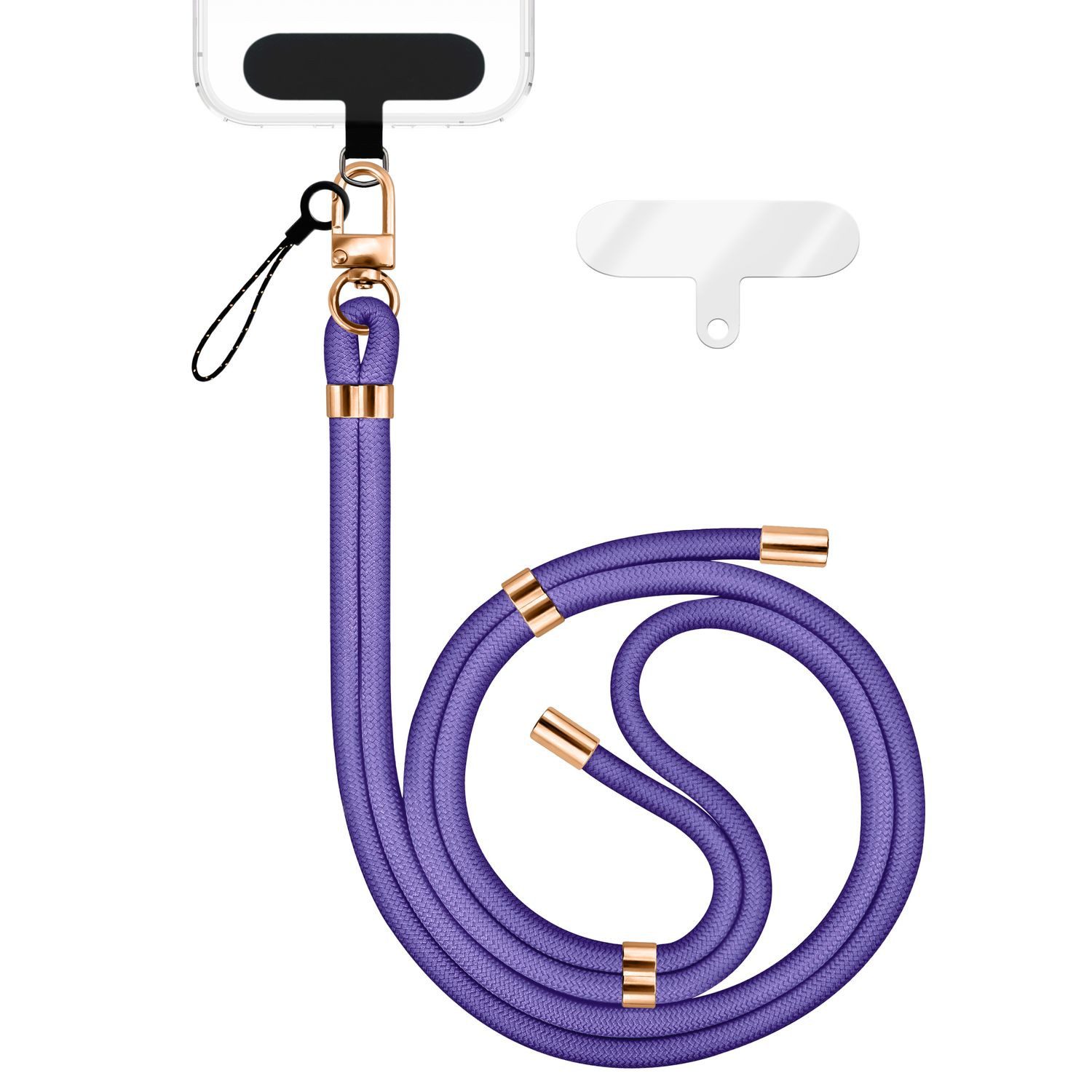 Nalia Handykette Universal Smartphone, Nylon Handyband / Karabiner Gold & 2 Pads / 35-75cm Tragelänge