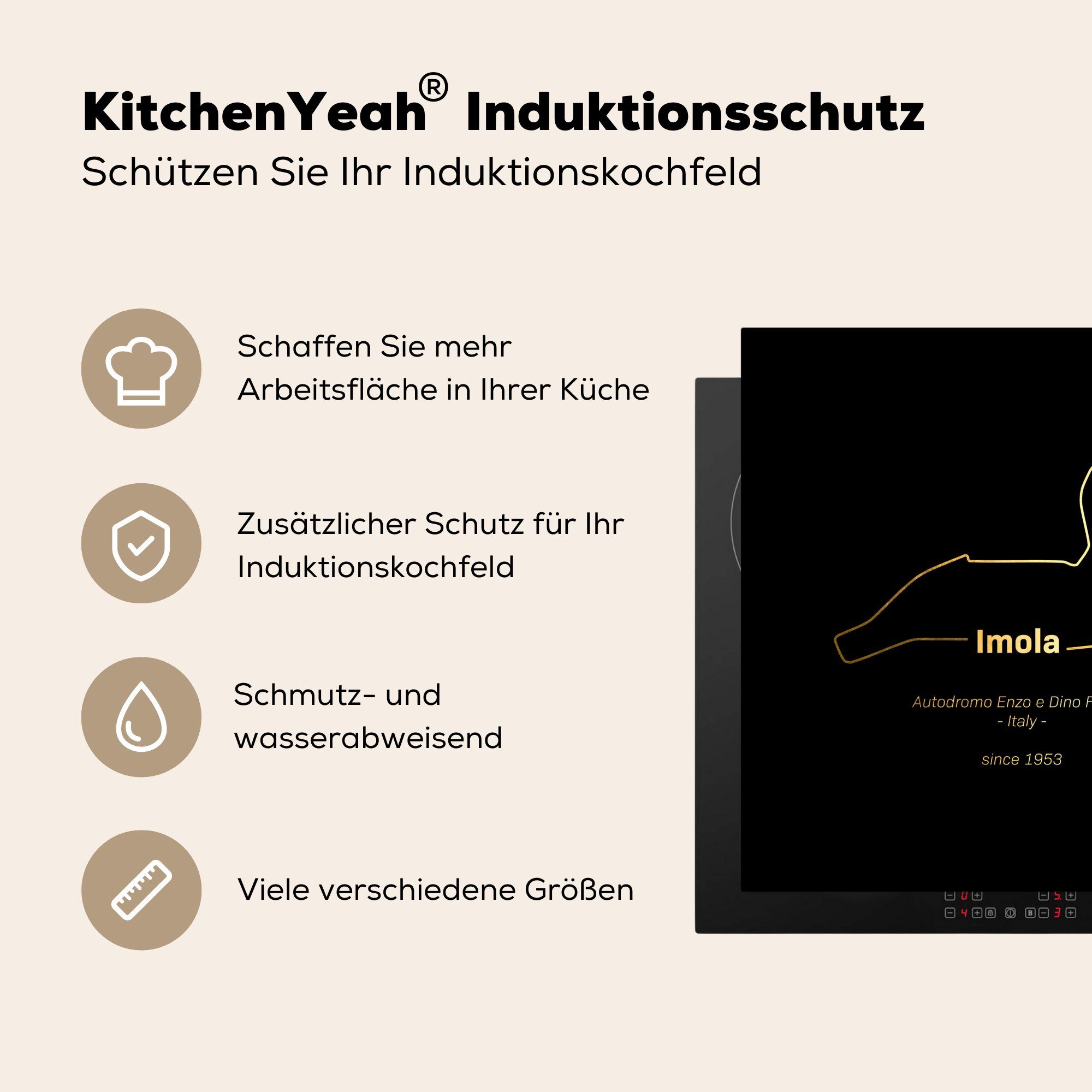 Arbeitsplatte Formel Imola MuchoWow küche - 1 - Vinyl, Ceranfeldabdeckung, (1 Herdblende-/Abdeckplatte tlg), Rennstrecke, für cm, 78x78
