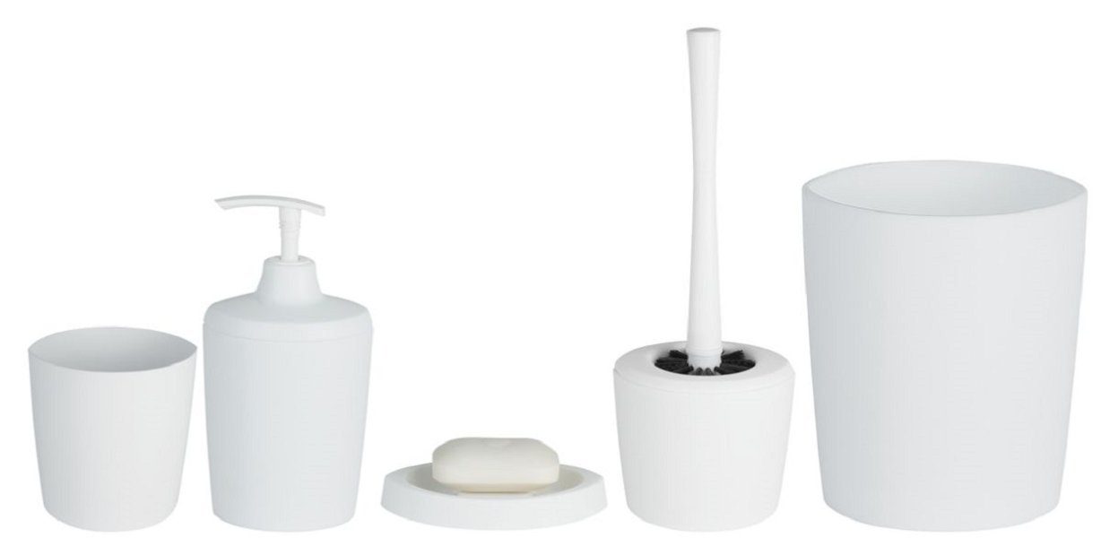 spirella Badaccessoires-Sets LEMON OPAQUE, Zubehör-Set 5-tlg., bestehend aus Kosmetikeimer 5L, WC-Bürste, Seifenspender 300ml, Zahnputzbecher, Seifenschale, hochwertiges Polypropylen, elegantes Design, matt-Finish, weiß, 5-tlg.