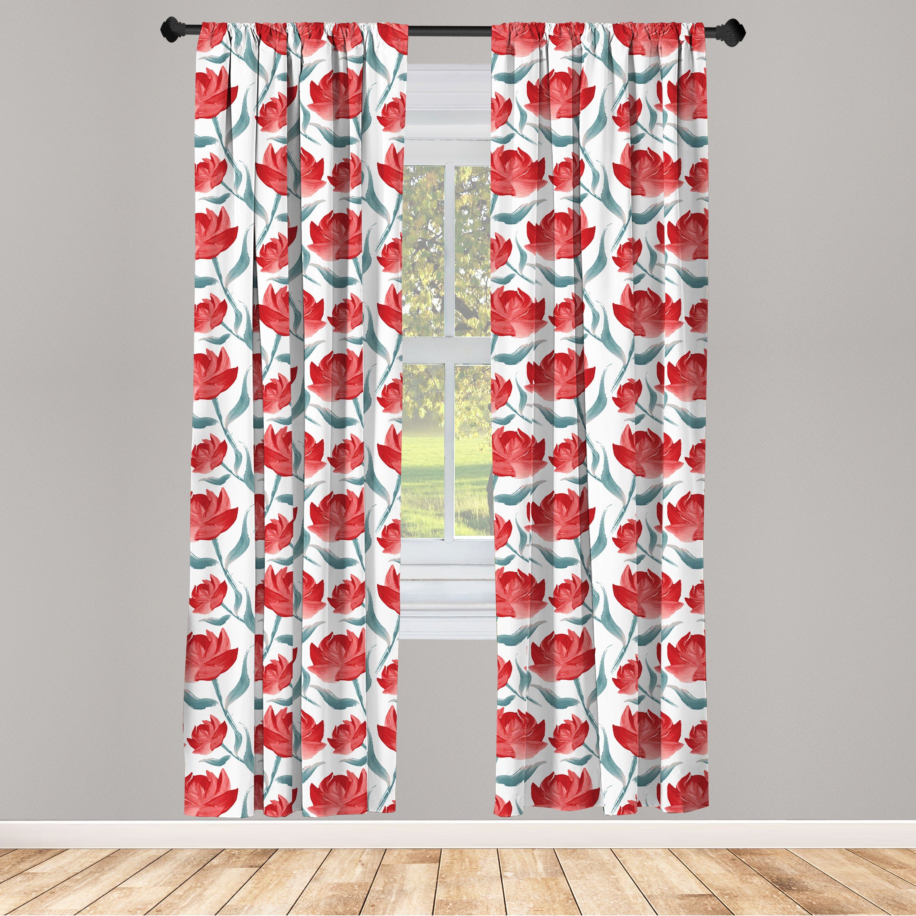 Gardine Vorhang für Wohnzimmer Schlafzimmer Dekor, Abakuhaus, Microfaser, Blume Romantische Rosen-Blüten