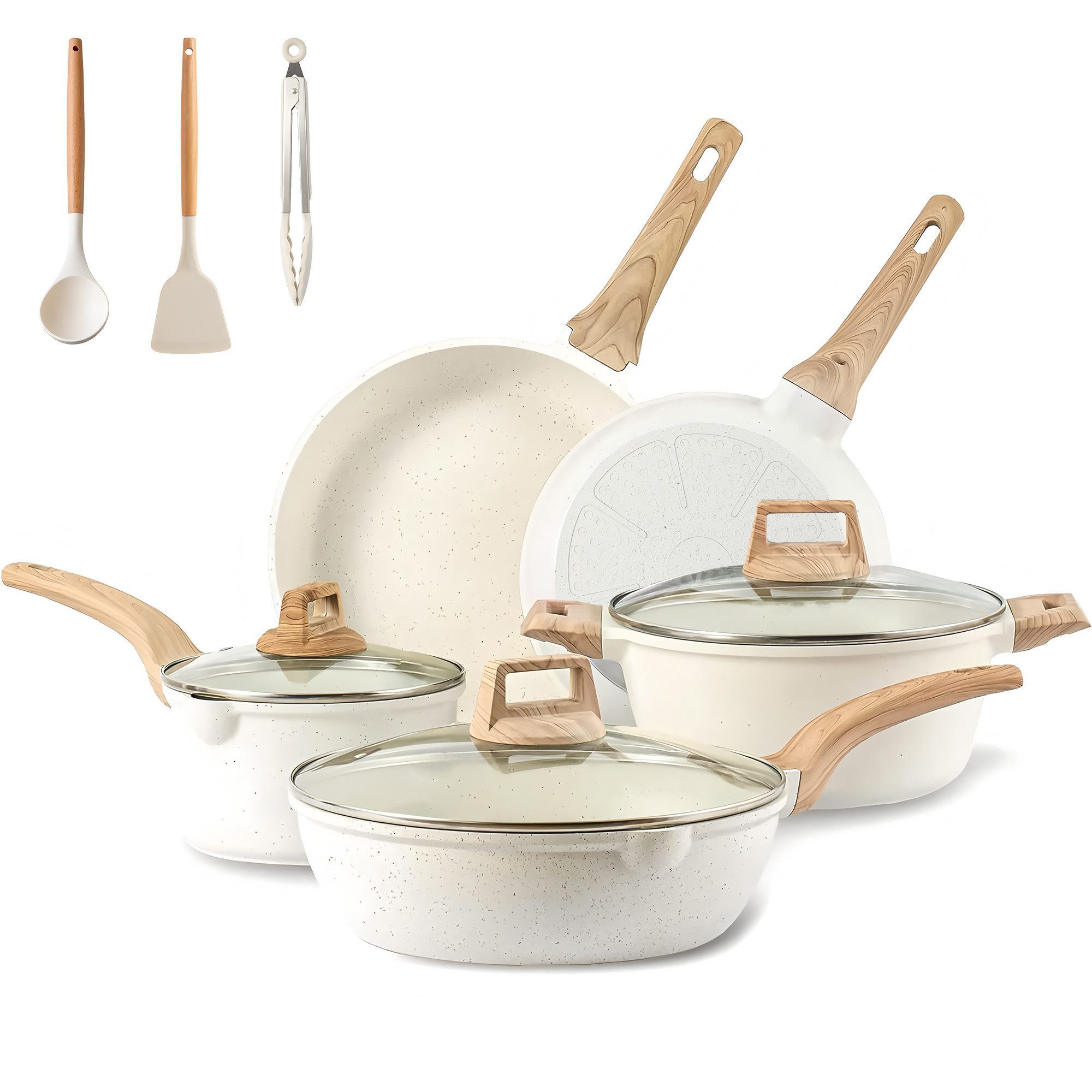 SEHAUSEU Pfannen-Set Topf-Set Kasserolle Bratpfanne Antihaft,weiß,11-tlg., (11-tlg)