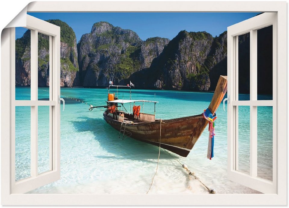 Artland Wandbild Fensterblick Maya Bay Koh Phi Phi Leh, Fensterblick (1 St),  als Alubild, Leinwandbild, Wandaufkleber oder Poster in versch. Größen