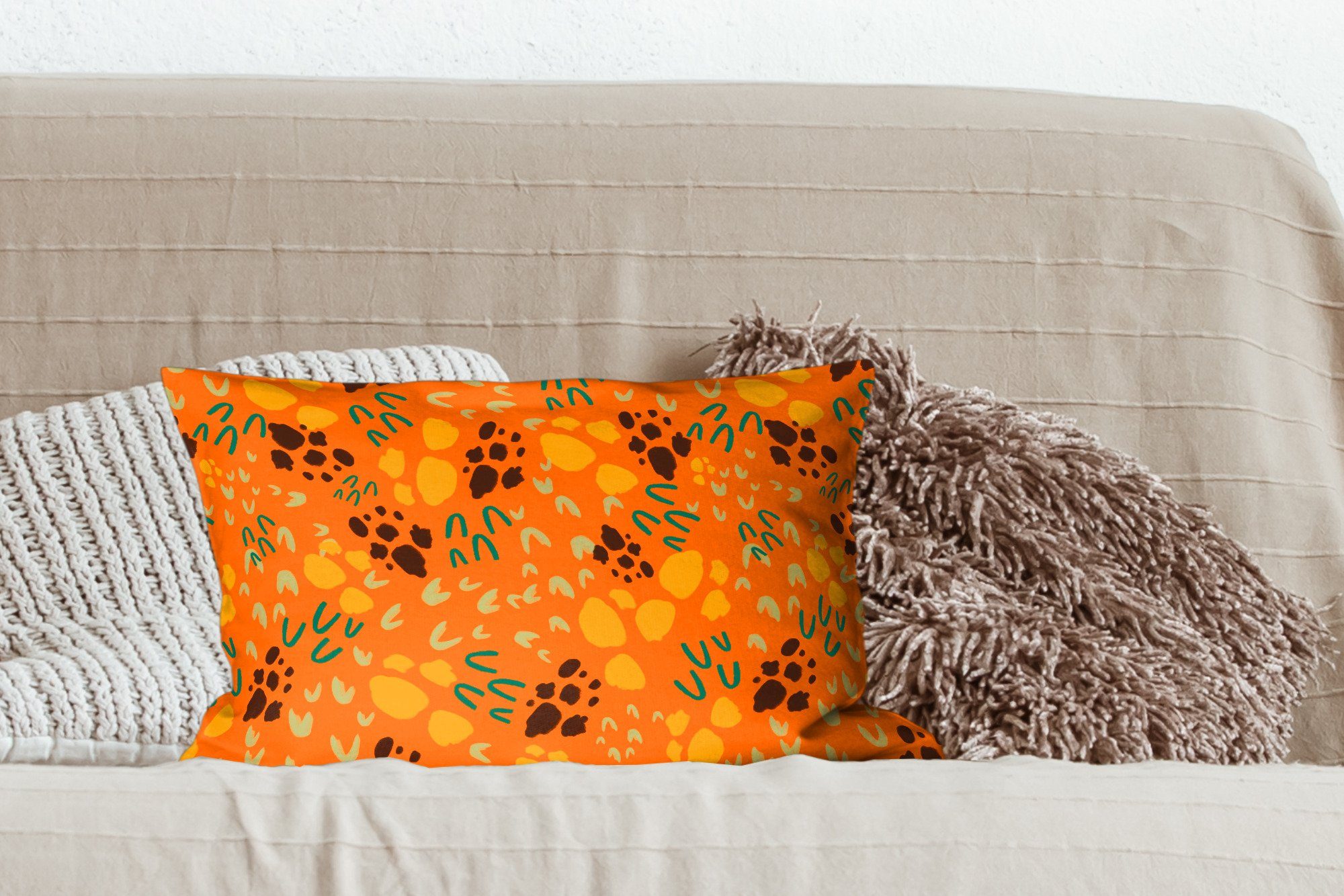 MuchoWow Dekokissen Sporen - Dekokissen Orange - mit Zierkissen, Füllung, Wohzimmer Schlafzimmer Muster, Dekoration
