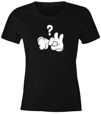 MoonWorks Print-Shirt Damen T-Shirt Comic Hände Ficken Bumsen Fragezeichen Fun-Shirt lustiger Aufdruck Moonworks® mit Print