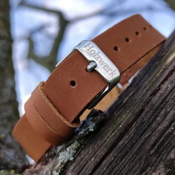 Holzwerk Quarzuhr GERA kleine Damen Leder & Holz Armband Uhr, Hirsch Logo, braun, beige