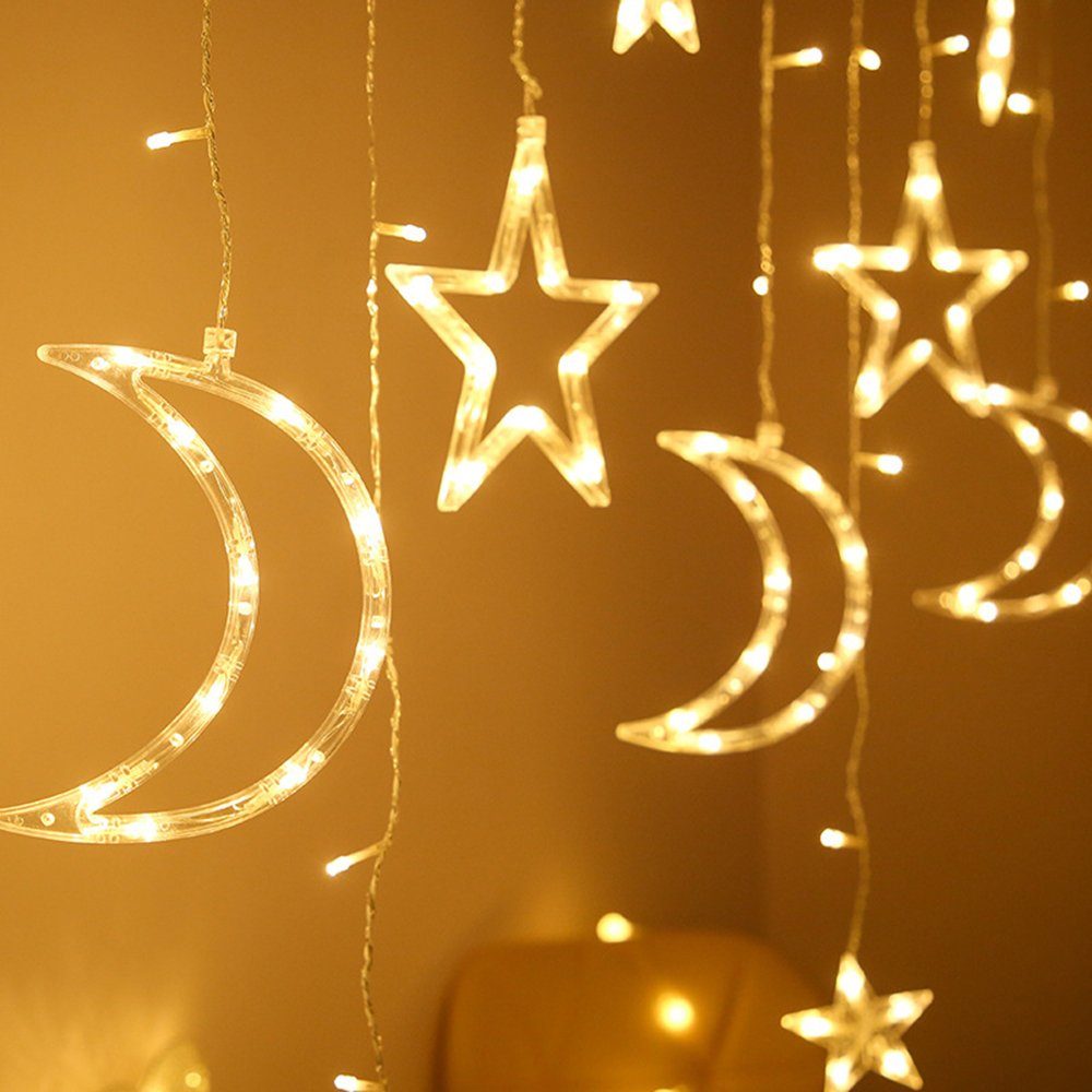 MUPOO LED-Lichtervorhang Lichtervorhang LED Lichterketten geschenke LED Ramadan Deko, Eid dekoration, Ramadan mit Mubarak 8 Warmweiß Modi, Vorhanglichter