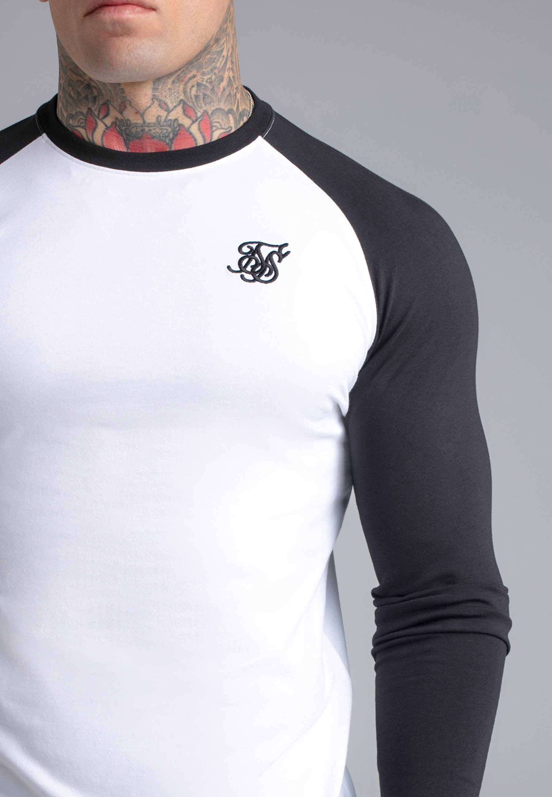 Siksilk T-Shirt SikSilk Herren Weiß and Schwarz LS Muscle Fit T-Shirt