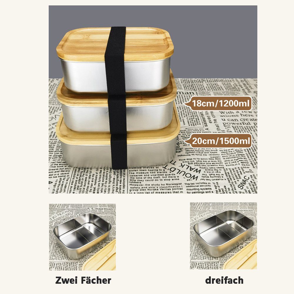 2 Umweltfreundlich Silber(0.38kg) mit Fächern, Lunchbox Edelstahl GelldG Brotdose Auslaufsiche Metall