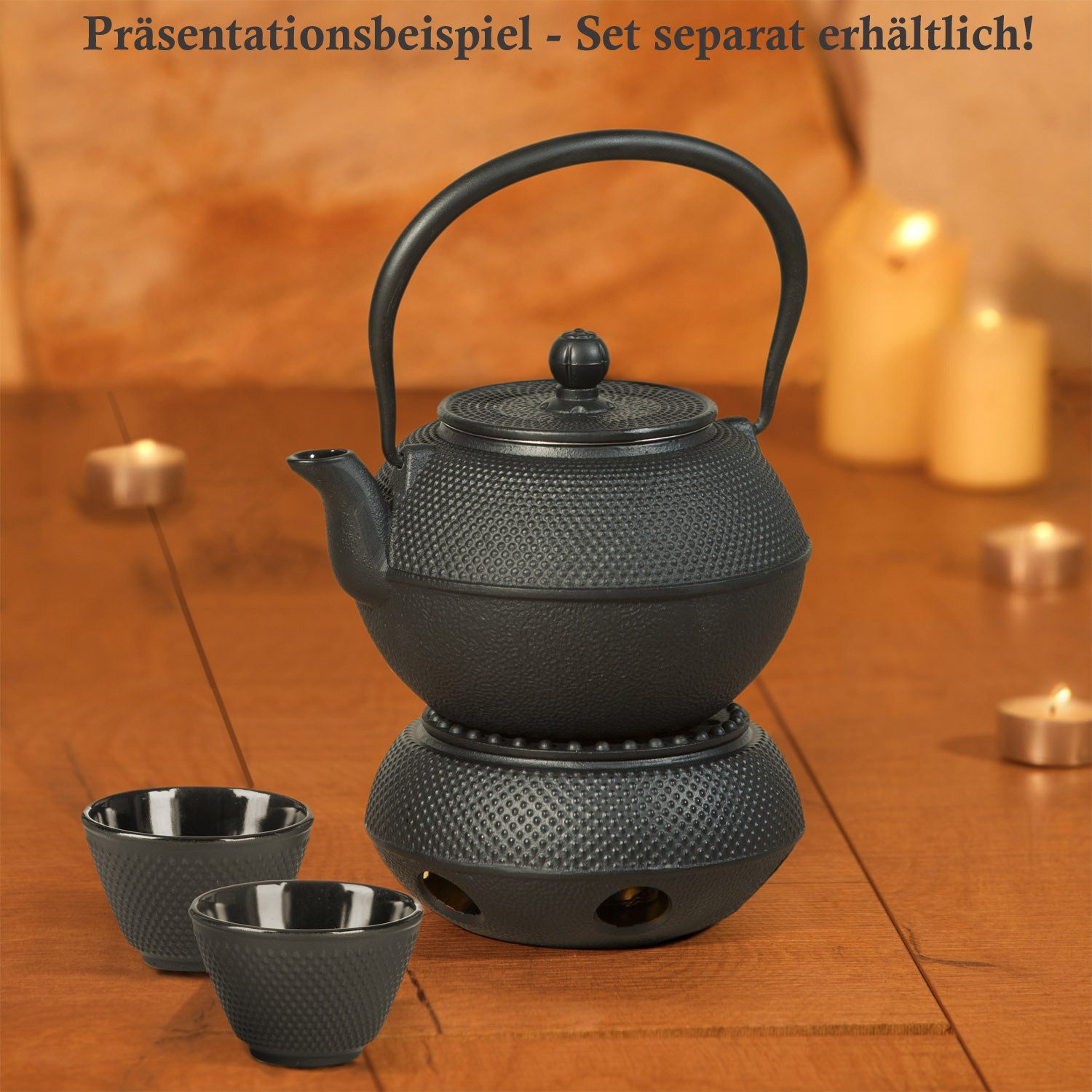 Dimono Teekanne DIMONO Traditionelle Teekanne Gusseisen mit Teebecher&Teekannenwärmer, (Traditionelles Tee-Set), Emaille