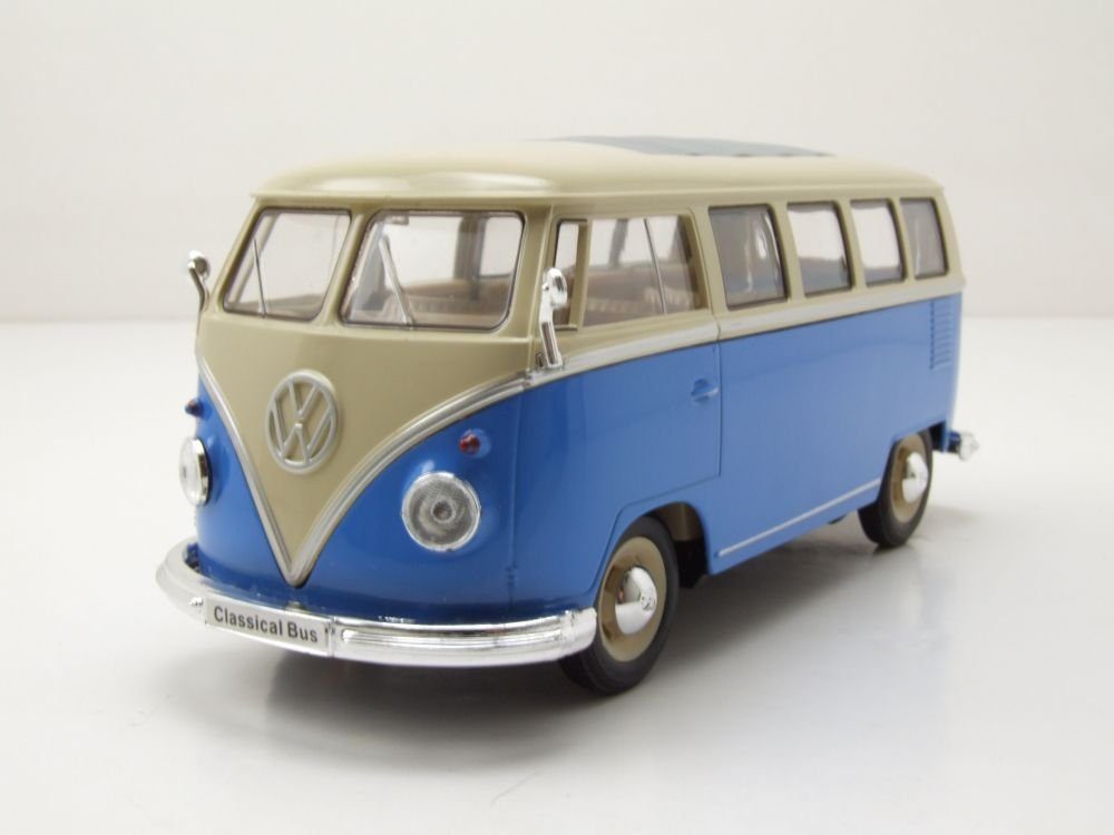 Welly Modellauto VW Classical Bus T1 1962 blau weiß Modellauto 1:24 Welly,  Maßstab 1:24