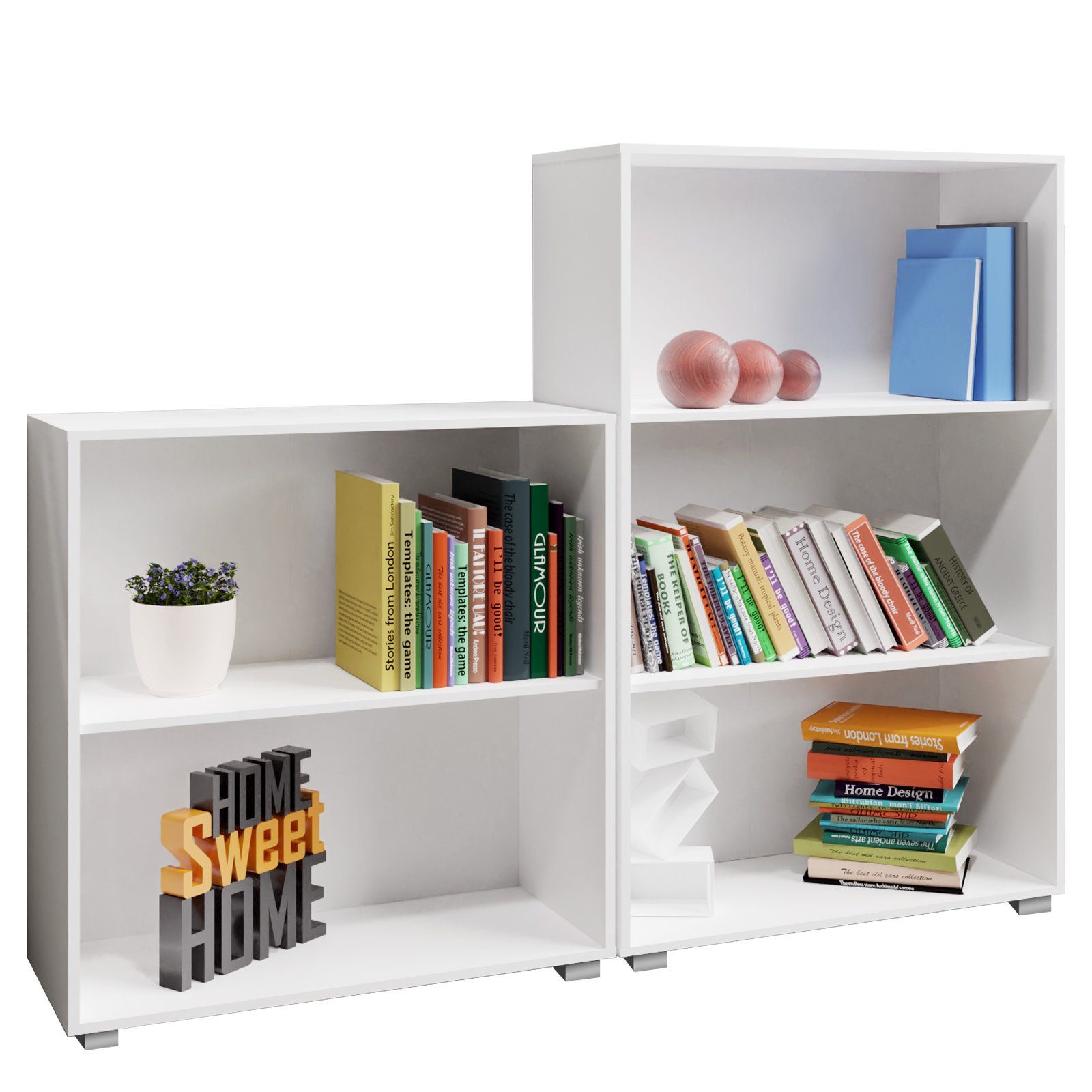 Holz Bücher 2er Böden Vela, Ordner höhenverstellbare Bücherregal Fächer 3+2 Casaria Set