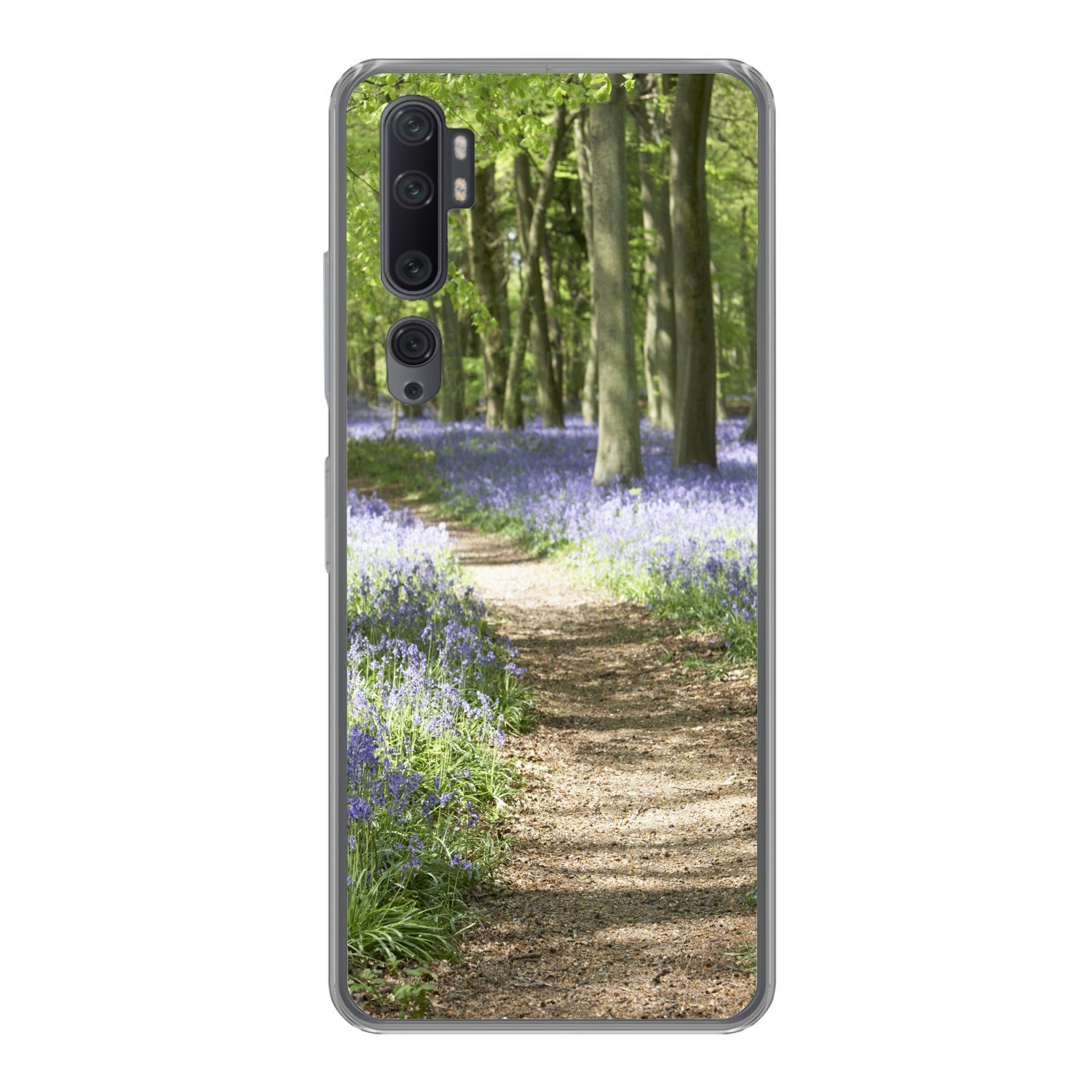 MuchoWow Handyhülle für Xiaomi Mi Note 10 Wald - Weg - Blumen - Lila - Grün - Natur