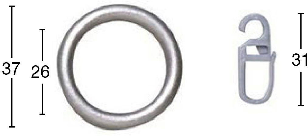 Gardinenring Ring mit Haken, Kunststoff, mit Faltenlegehaken), für Gardinen, mittelschweren bis 20-St., GARESA, einfache Montage (Set, chromfarben leichten Behang