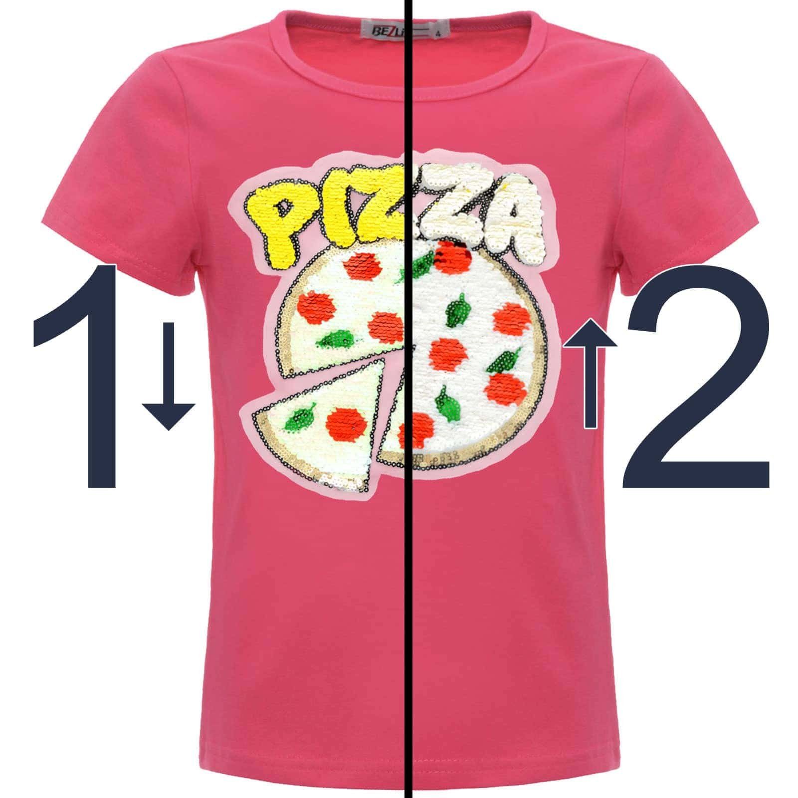 mit mit BEZLIT T-Shirt PIZZA Pailletten (1-tlg) Wendepailletten Motiv Pink Paillettenshirt Mädchen Wende