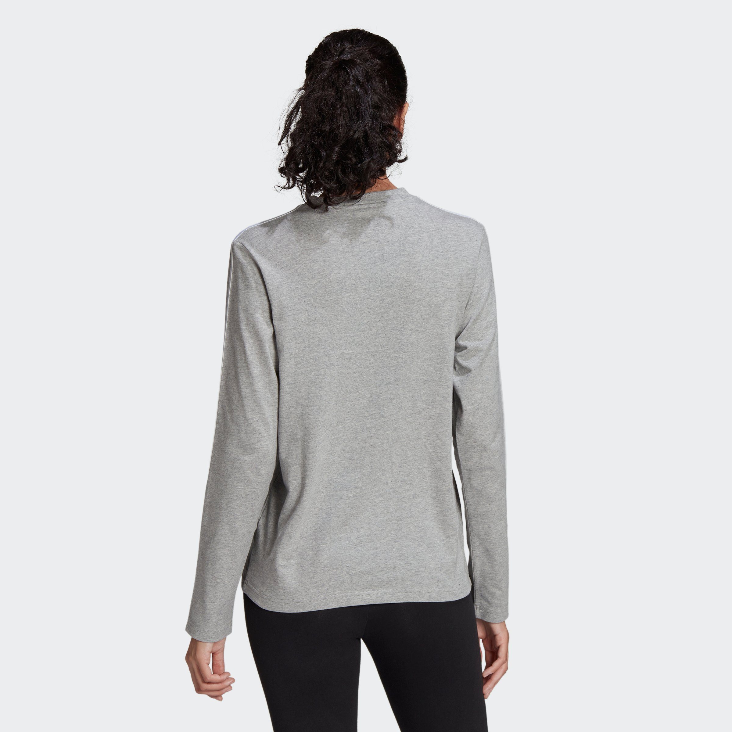 Grey Langarmshirt ESSENTIALS White Sportswear LONGSLEEVE / Heather Medium adidas 3STREIFEN