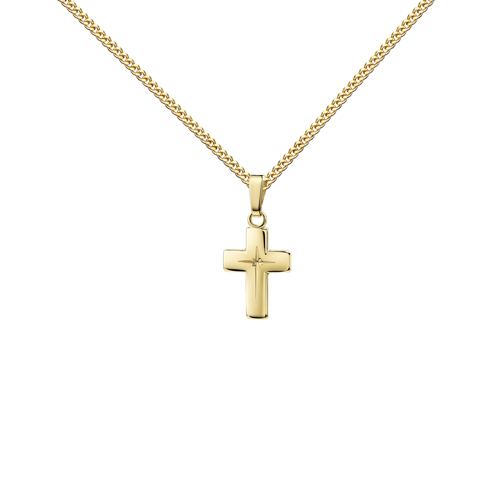 JEVELION Kette mit Anhänger Taufkreuz Kreuzanhänger 333 Gold + Kreuzgravur (Goldkreuz, für Damen und Kinder), Mit Kette vergoldet- Länge wählbar 36 - 70 cm oder ohne Kette.