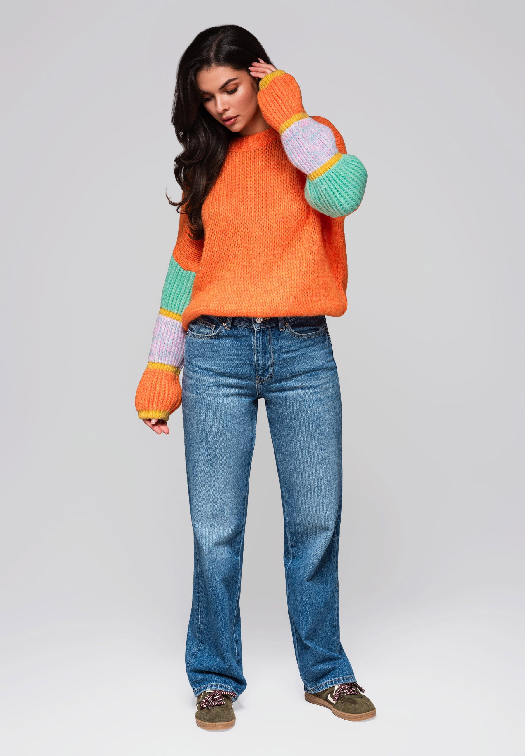 OMBRE Rundhalspullover Pullover mit Farbverlauf