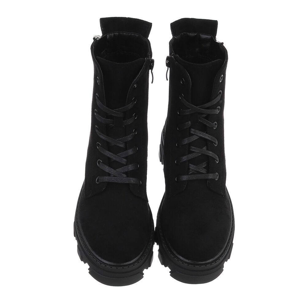 Ital-Design Damen Schnürschuhe Freizeit Schnürstiefelette (87118197) Blockabsatz Plateaustiefeletten in Schwarz