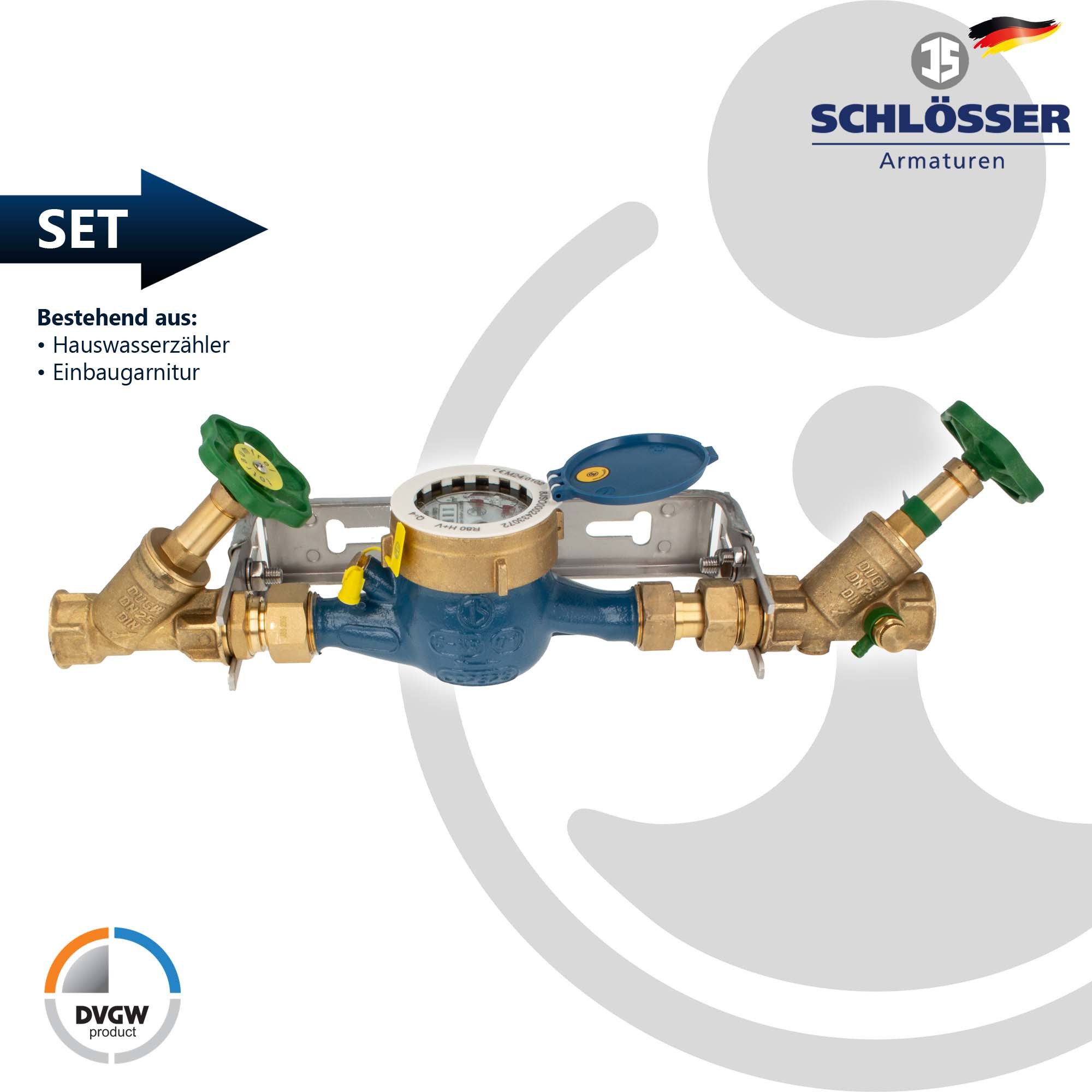Thumbnail - tecuro Wasserzähler Hauswasserzähler Kombi-Set, 190 mm, verschiedene Ausführungen, (inkl. Schrauben und Dübel (für Mauer...