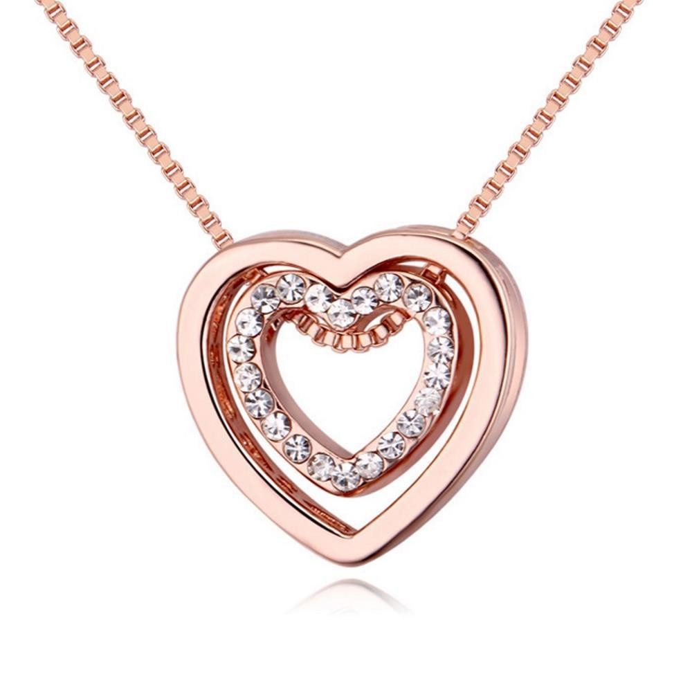 BUNGSA Ketten-Set Kette Herz in Herz Rosegold aus Messing Damen (1-tlg), Halskette Necklace