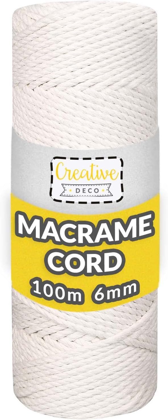 Creative Deco 100m Makramee Garn 6mm, Baumwollgarn Baumwoll Kordel Große Rolle Nähgarn