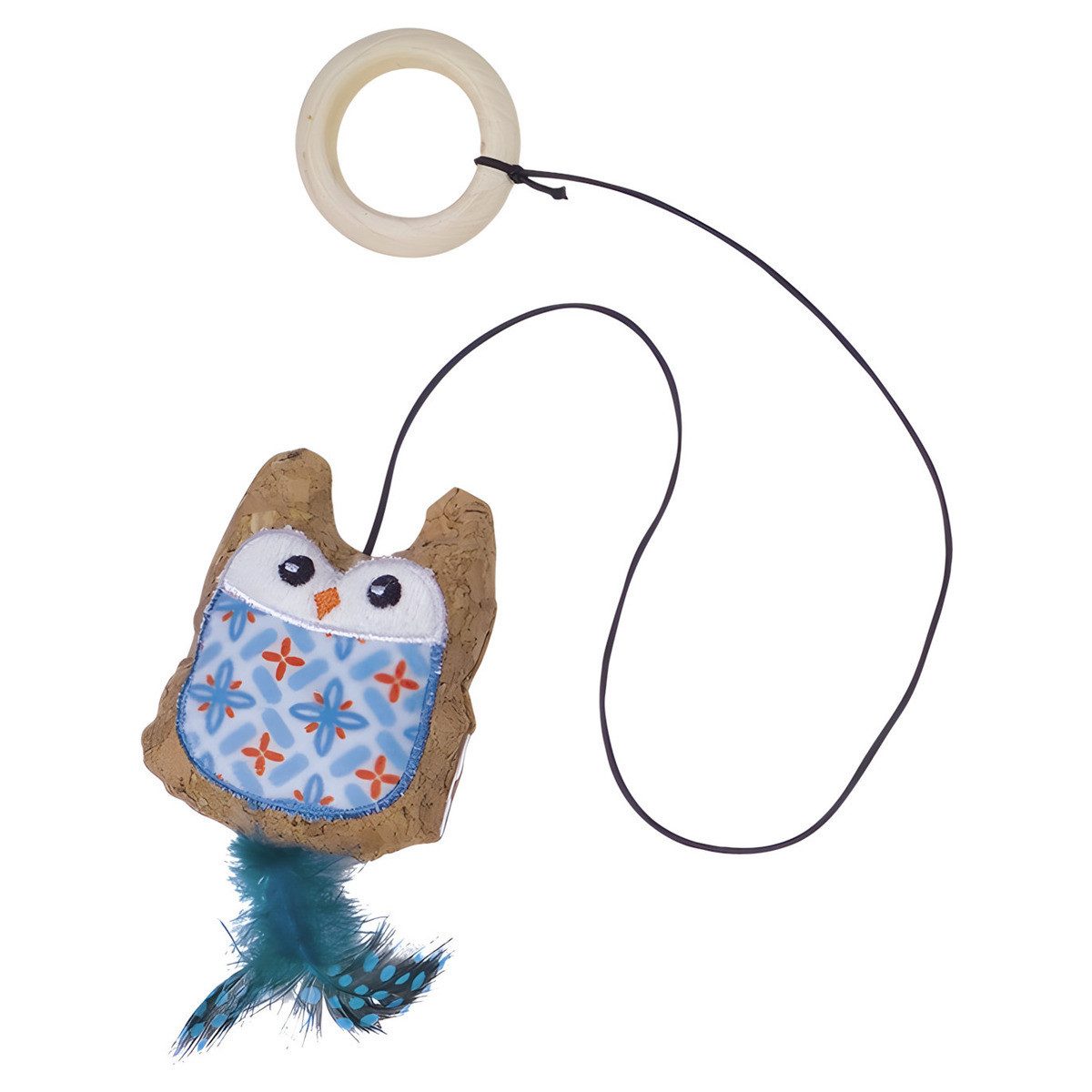Nobby Tierkuscheltier Katzenspielzeug Kork Eule mit Catnip und mit Holzring blau