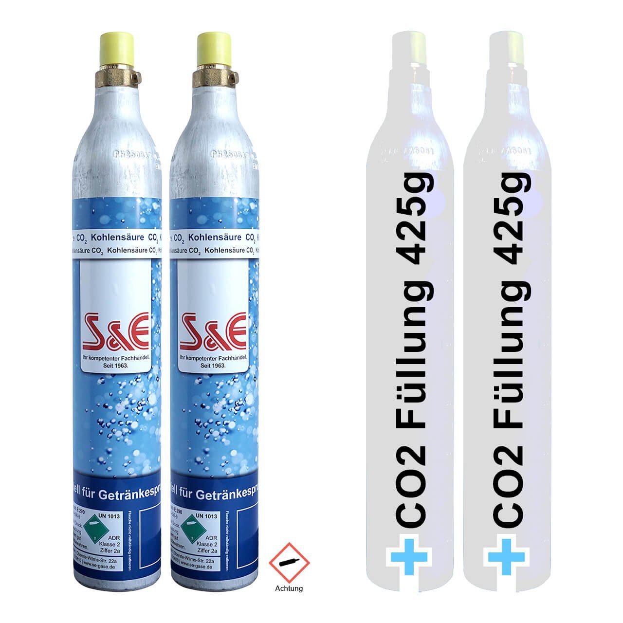 BlueCraft Wassersprudler, (2-tlg), Universal CO2 Zylinder 425 g Kohlensäure für bis zu 60l Sprudelwasser