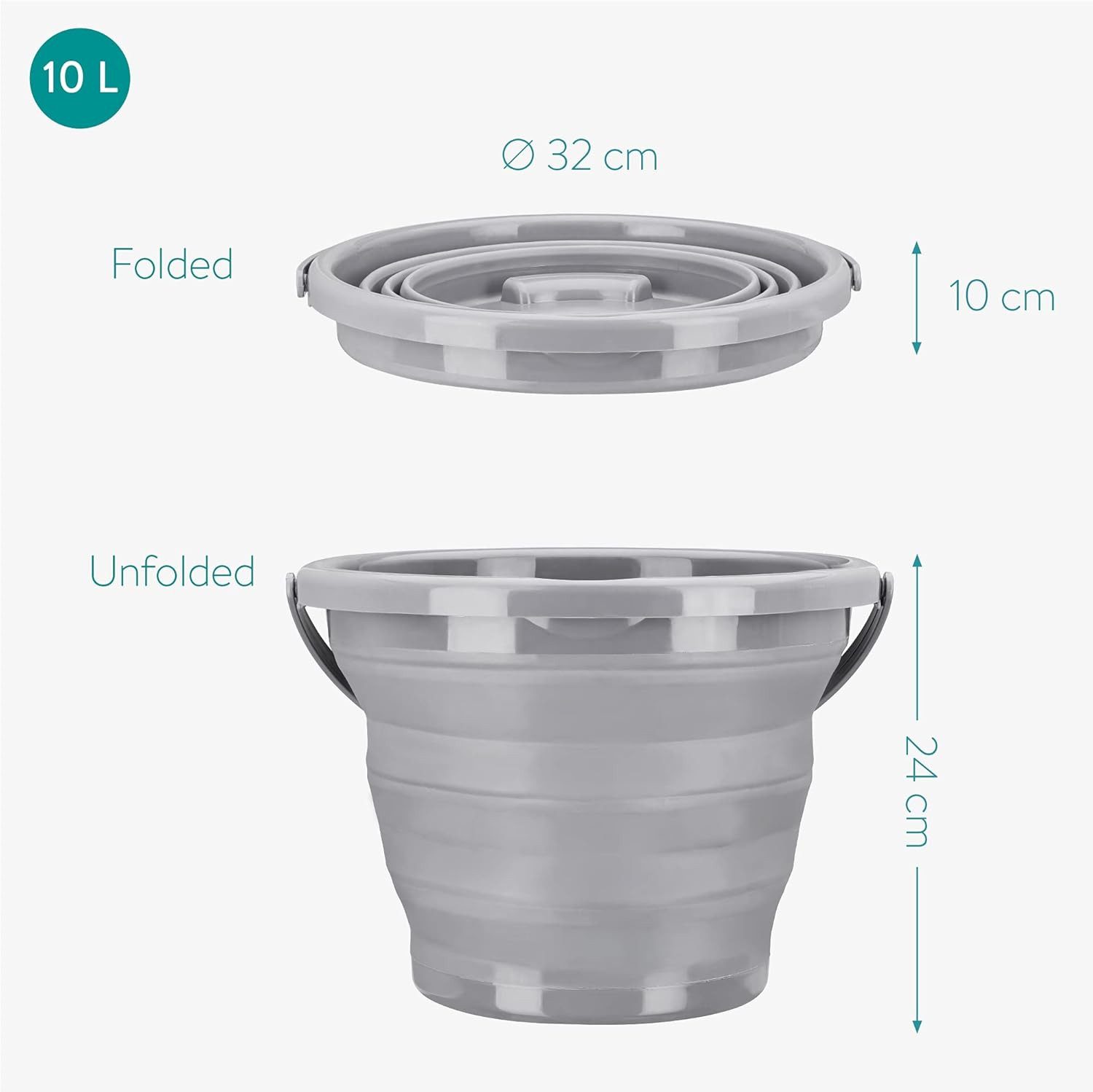 Navaris Putzeimer Navaris Falteimer 10 L aus Silikon, faltbar, grau