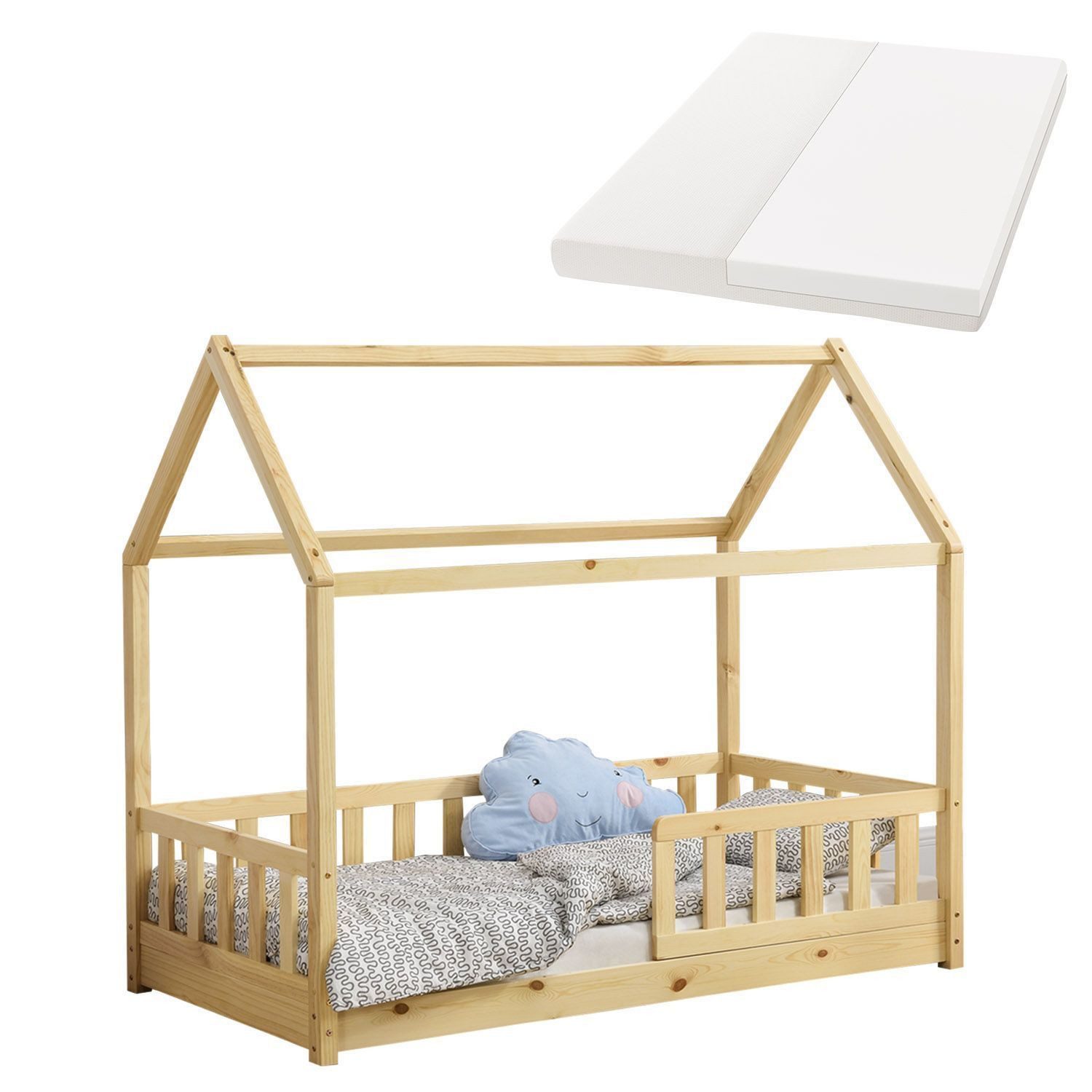 Juskys Kinderbett Marli, 80x160 cm, 3 - 10 Jahre, Rausfallschutz, inkl. Mat günstig online kaufen