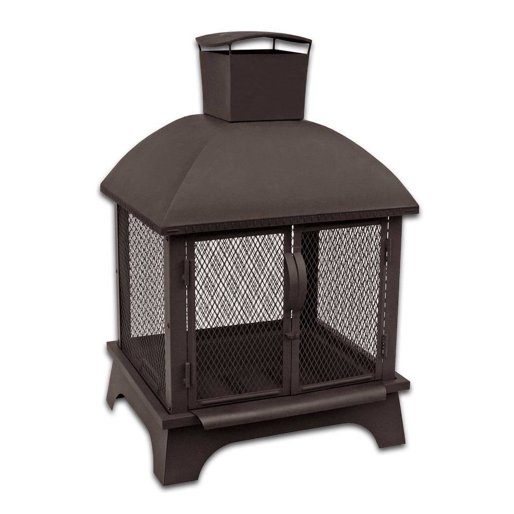 LANDMANN Feuerkorb Feuerschale Feuerstelle 66cm, inkl. Schürhaken, Doppeltür & Funkschutz