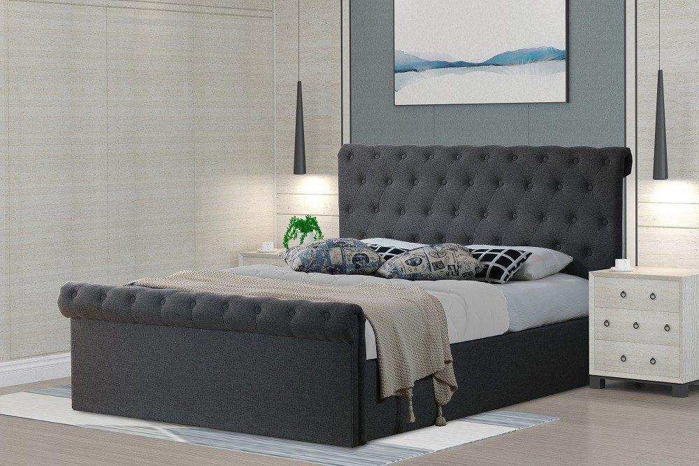 Polsterbett Chesterfield Bett mit gepolstertem Kopfteil und edlem Textilbezug