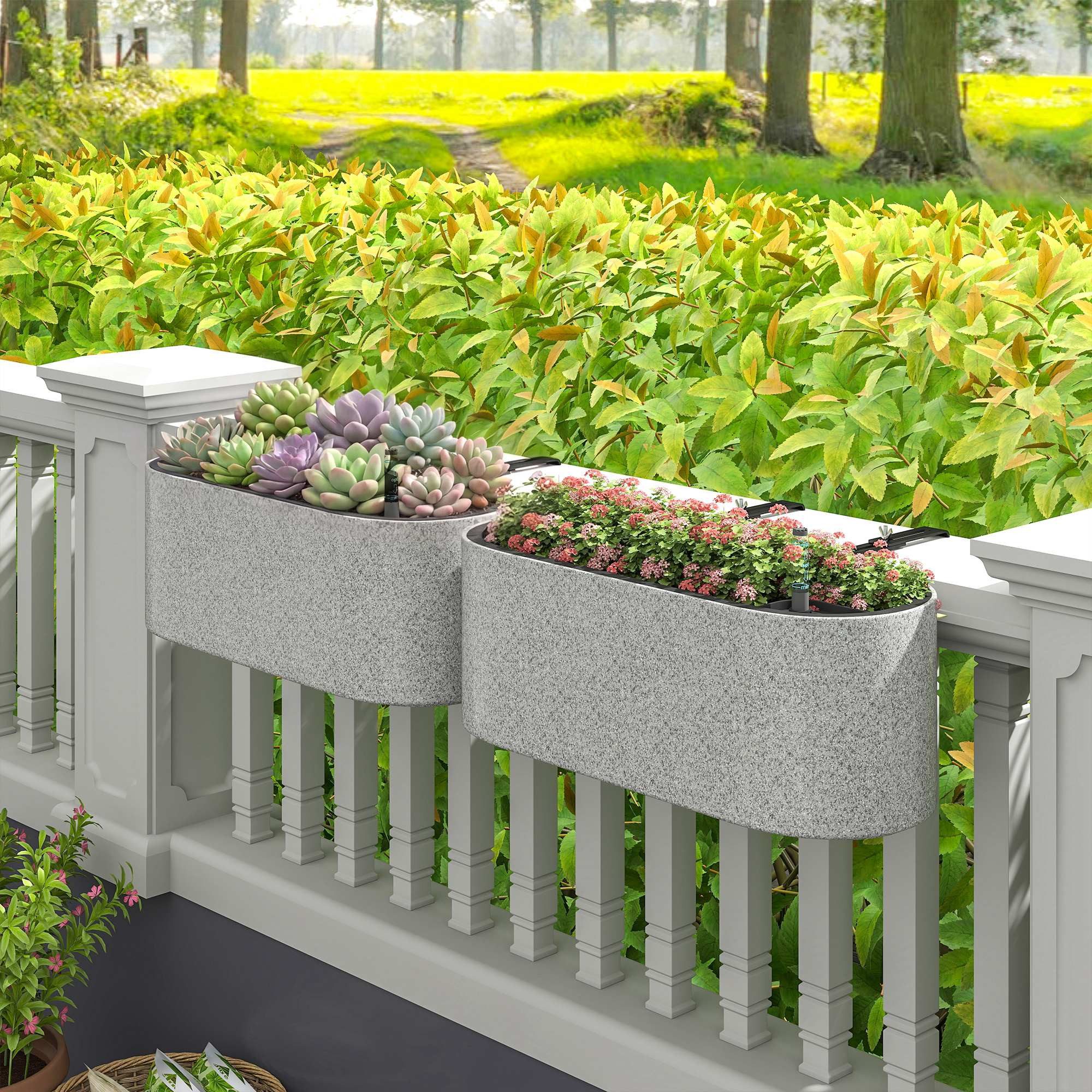 Outsunny Blumentopf Hängend Pflanztöpfe Blumenkübel oval mit Ablaufsystem Loch Haken (Pflanzkübel, 2 St., Pflanztopf), für Tomaten Blumen Garten Balkon Hellgrau