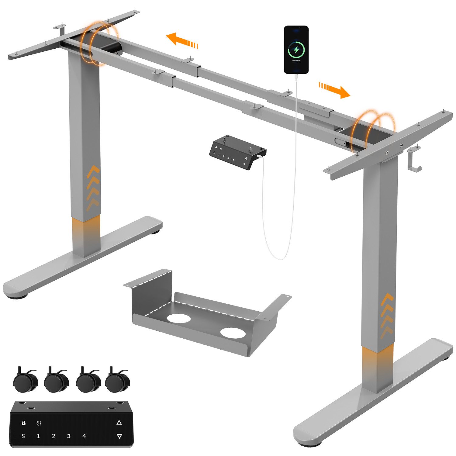 HOMALL Schreibtisch Elektrisch höhenverstellbares Tischgestell mit Wecker Alarmfunktion (Doppel Motor-Antrieb,Gecignet fur Tischplaten mit einer GroBe von 120-180 cmund einer maximnalen Tragtrat von 130 kg lnkusihve Kabelmanagementboxund Rollen)