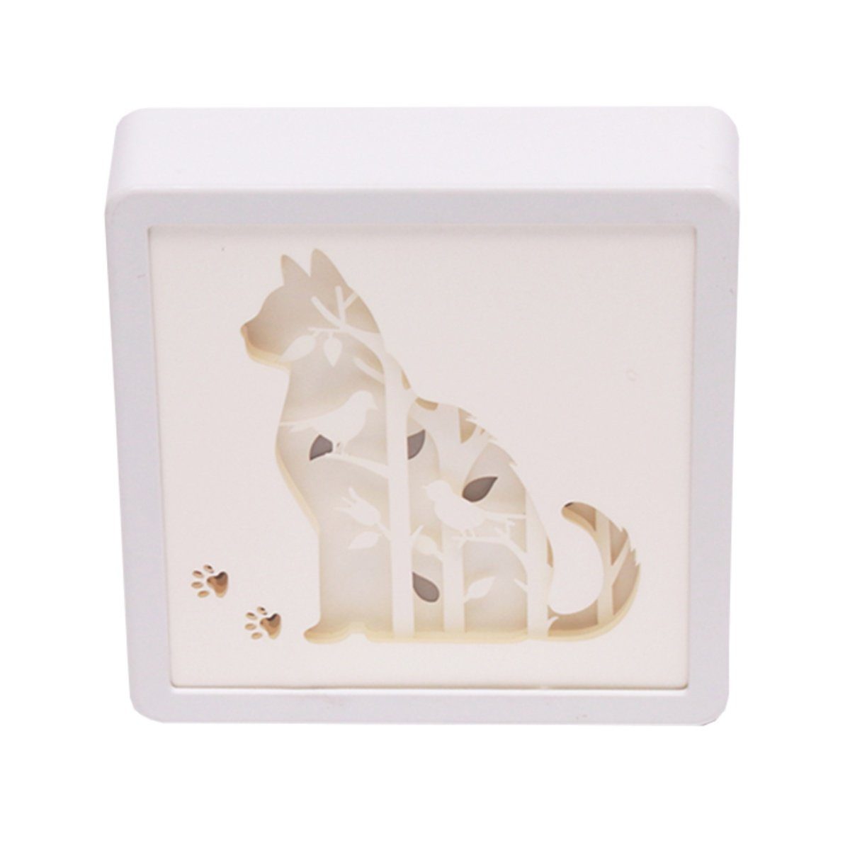 CiM LED Lichtbox 3D Papercut SQUARE- Cat, LED fest integriert, Warmweiß, 16x5x16cm, Shadowbox, Wohnaccessoire, Nachtlicht, kabellose Dekoration