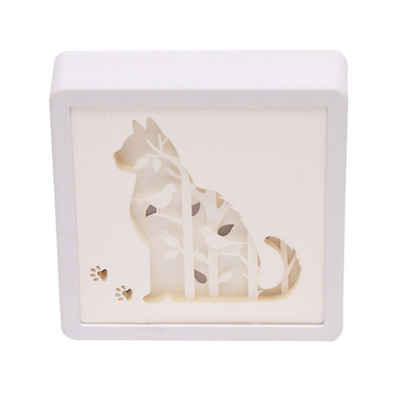 CiM LED Lichtbox 3D Papercut SQUARE- Cat, LED fest integriert, Warmweiß, 16x5x16cm, Shadowbox, Wohnaccessoire, Nachtlicht, kabellose Dekoration