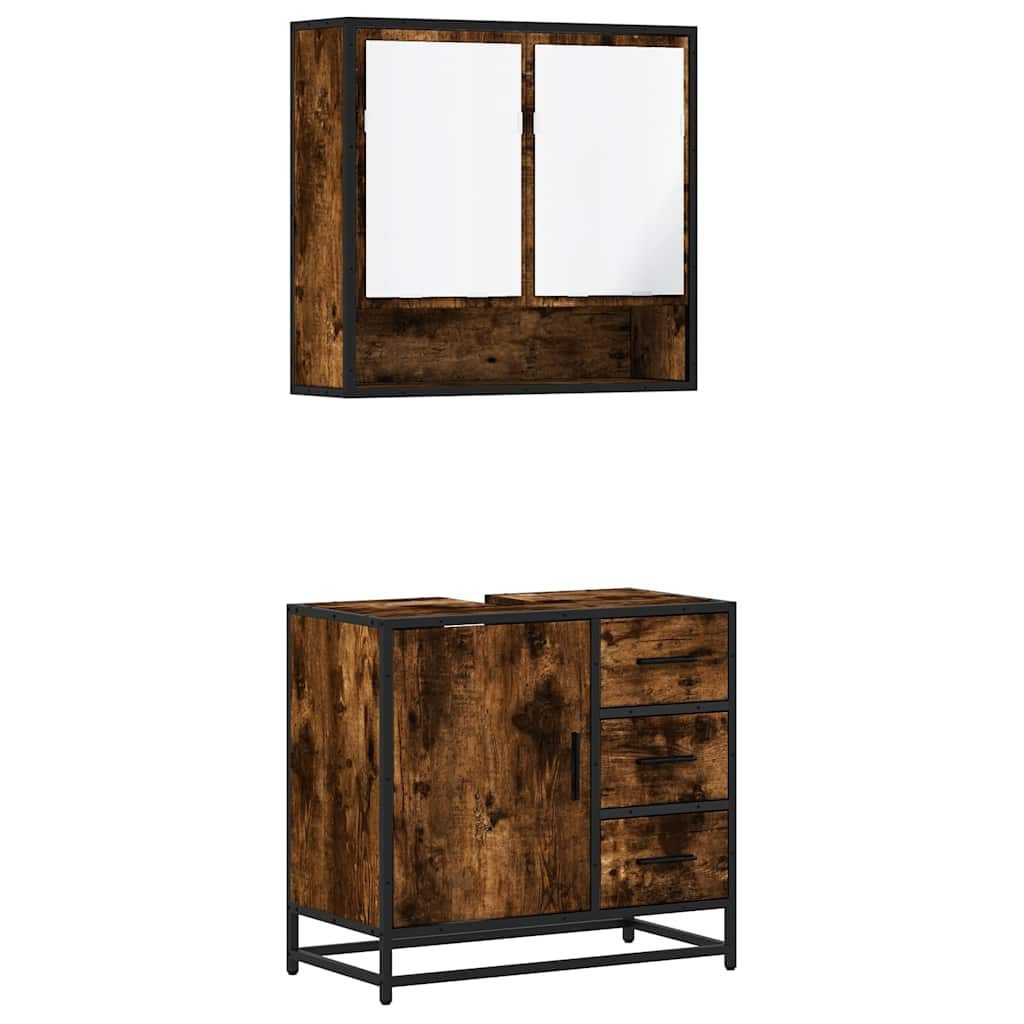 Badezimmer-Set 2-tlg. Badmöbel-Set Räuchereiche Holzwerkstoff